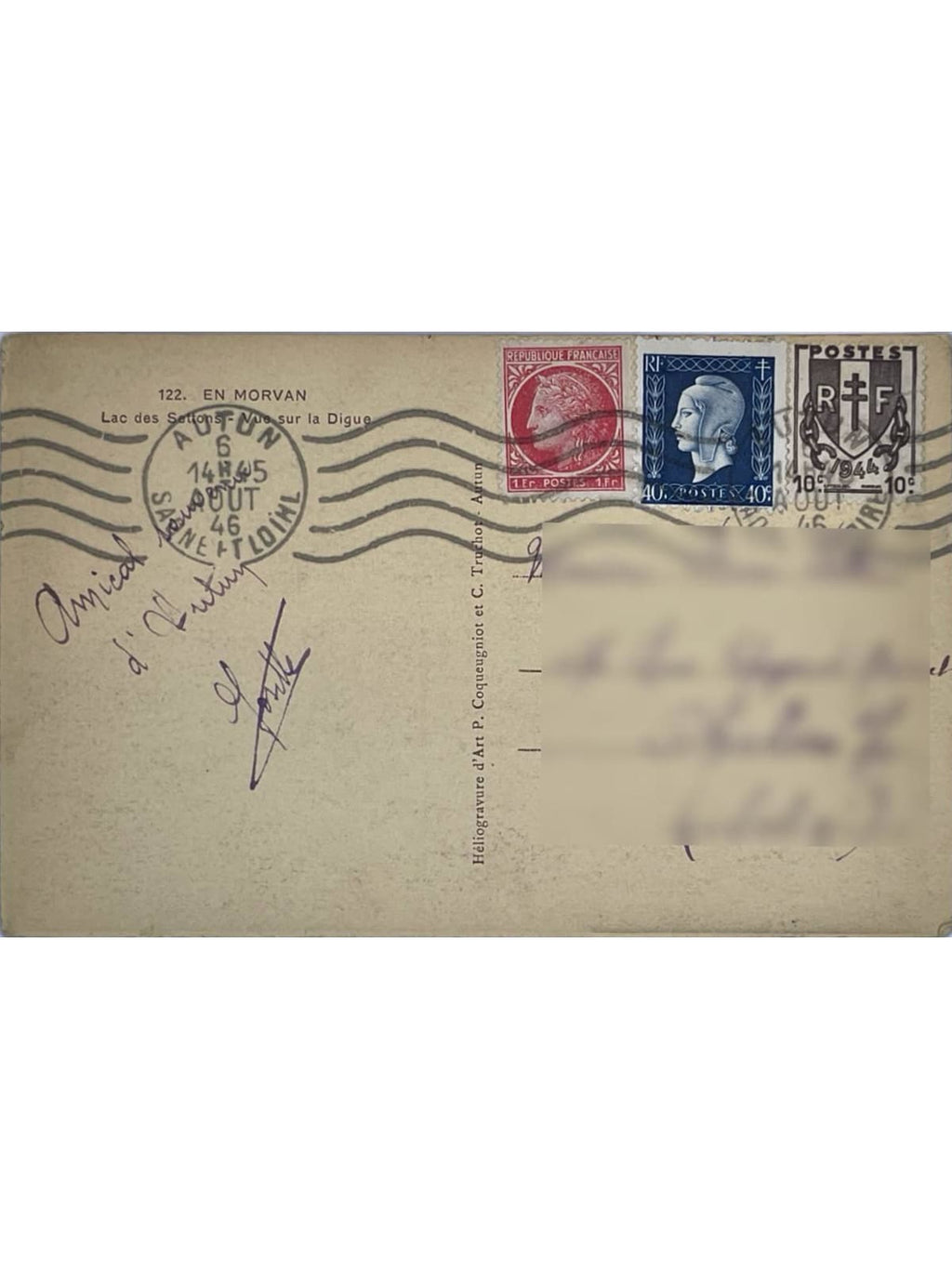 Verso de la carte postale
