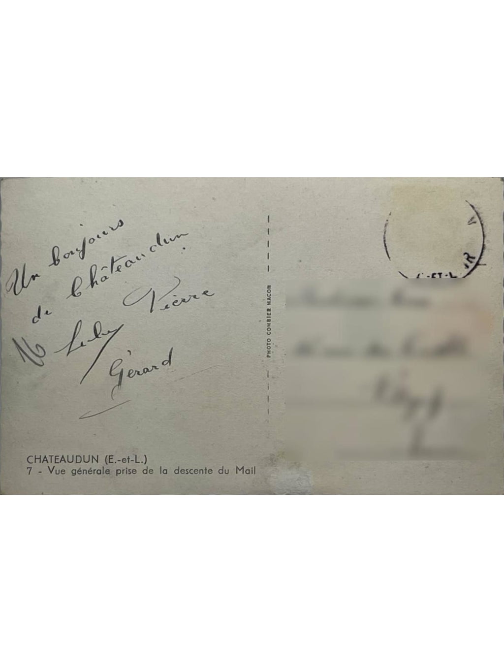 Verso de la carte postale