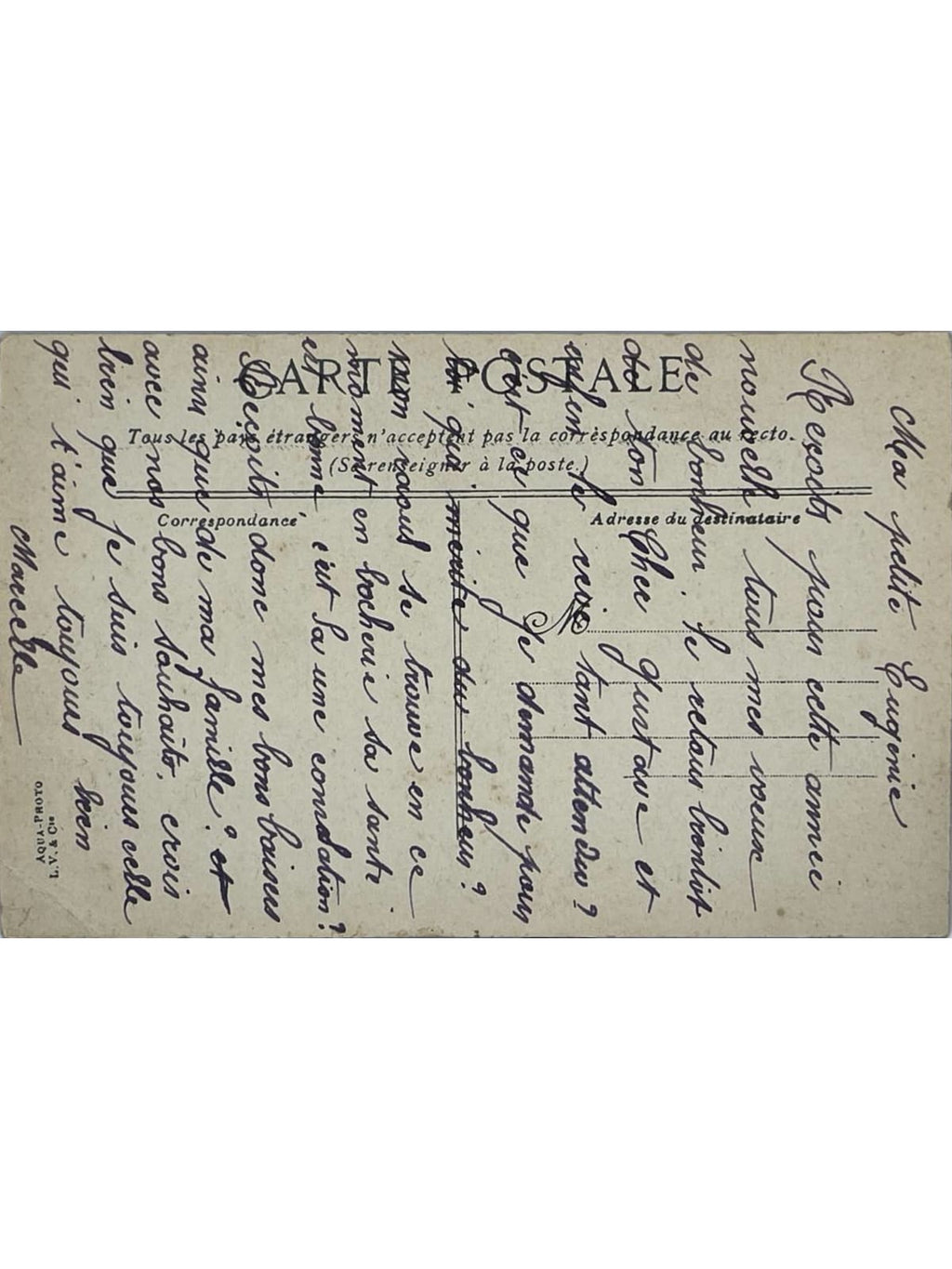 Verso de la carte postale