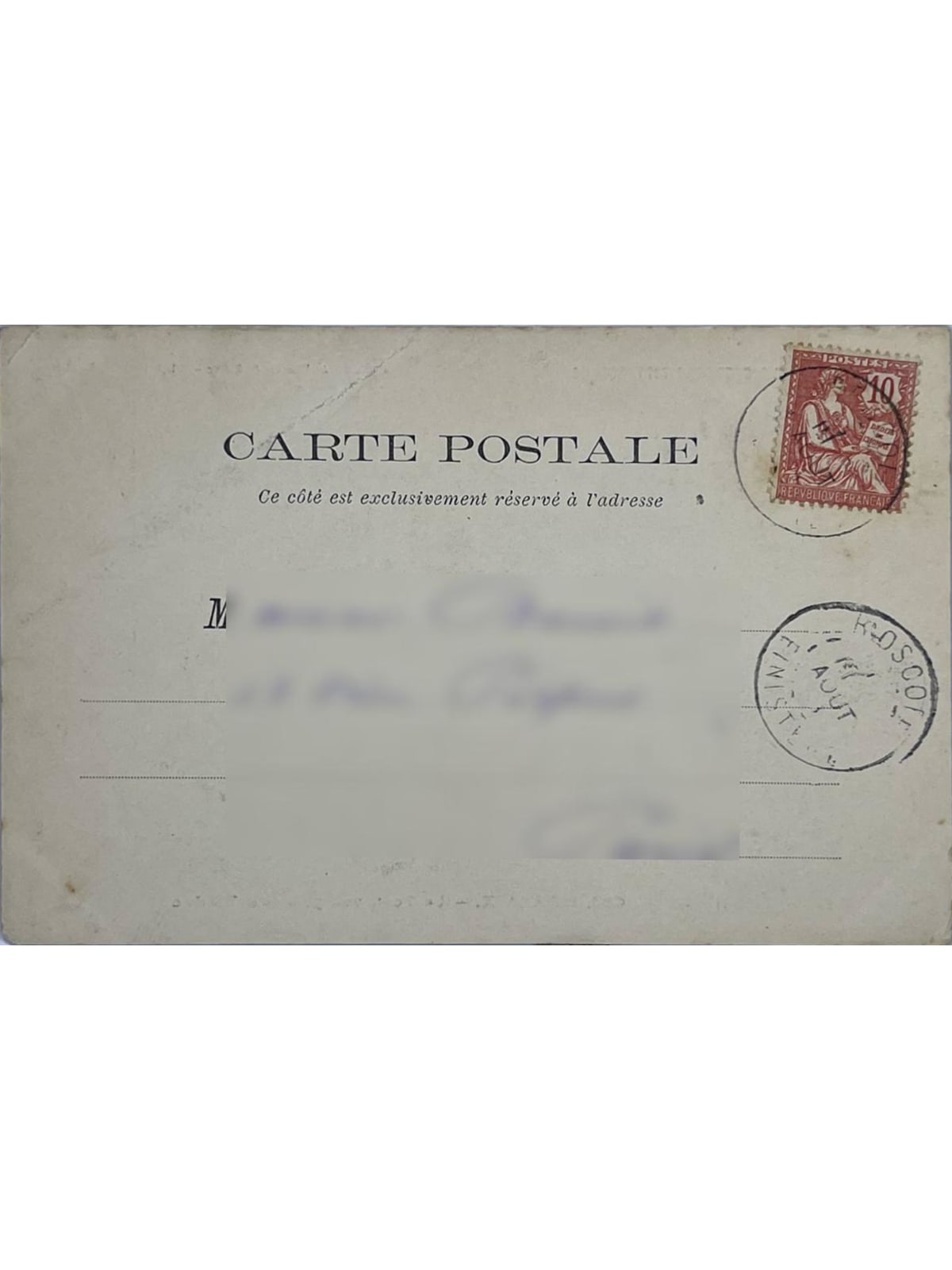 Verso de la carte postale
