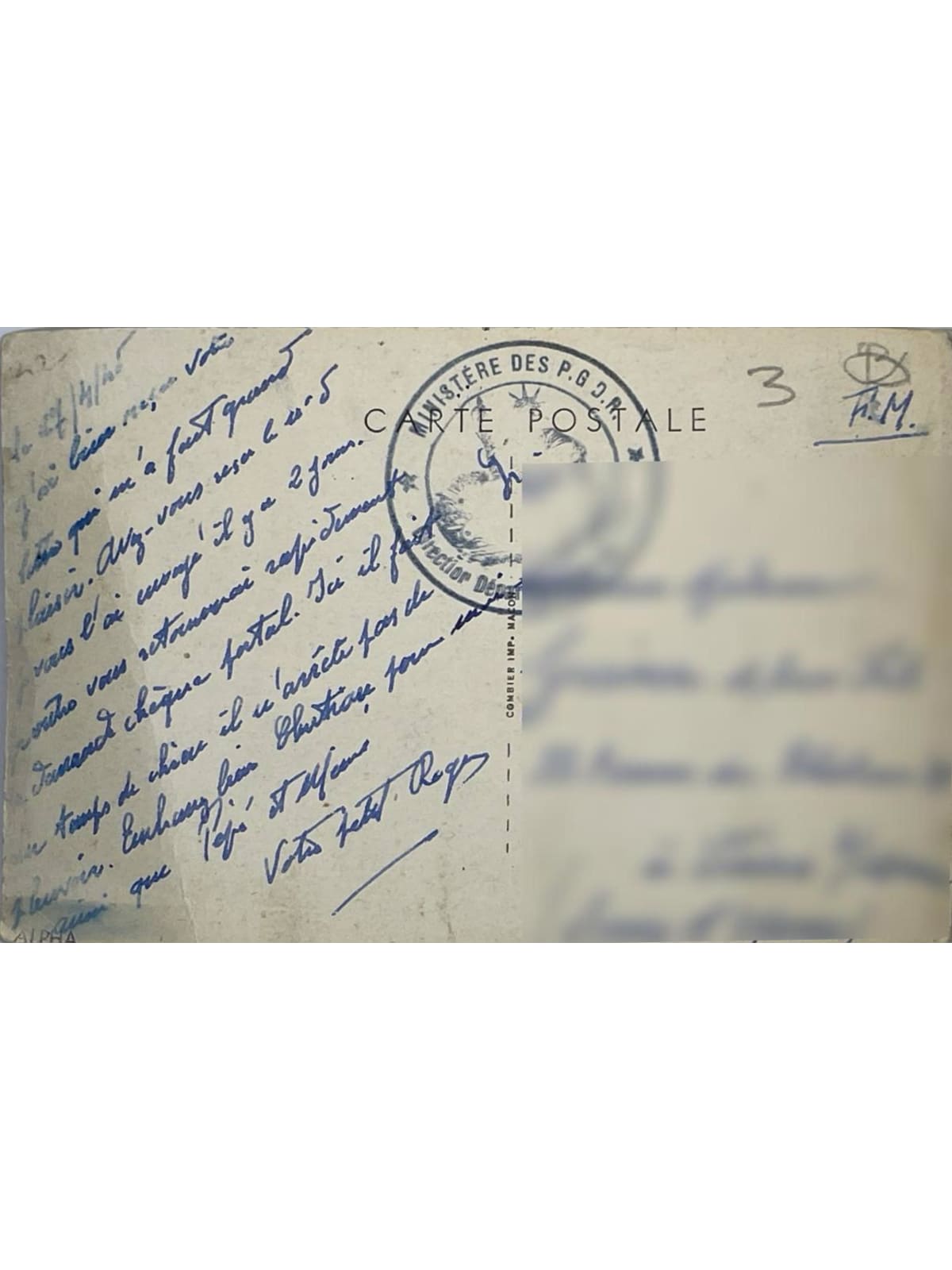 Verso de la carte postale