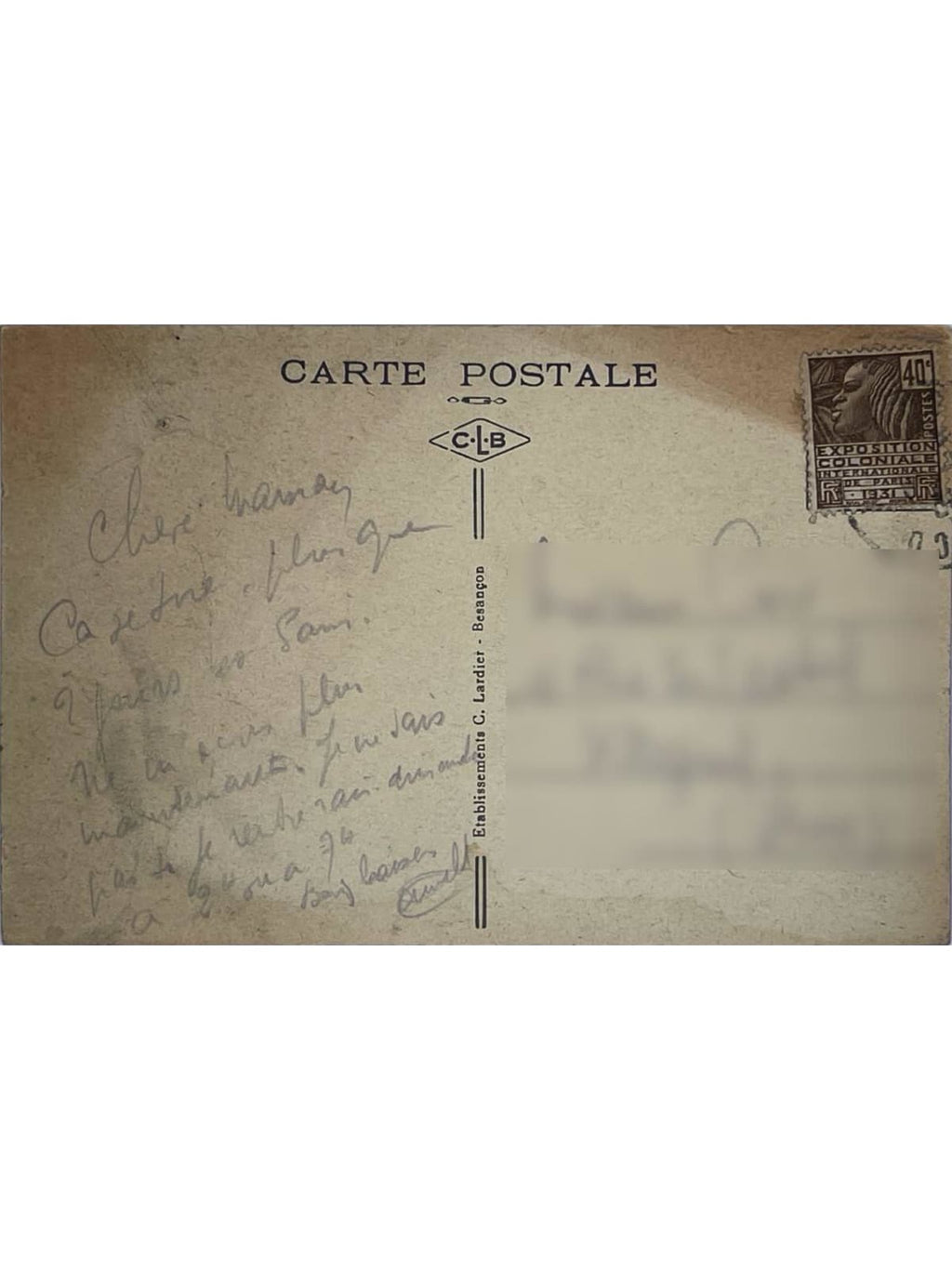 Verso de la carte postale