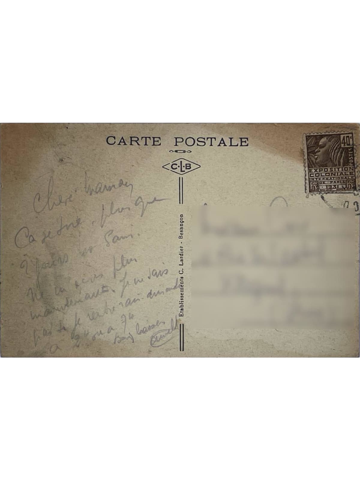 Verso de la carte postale