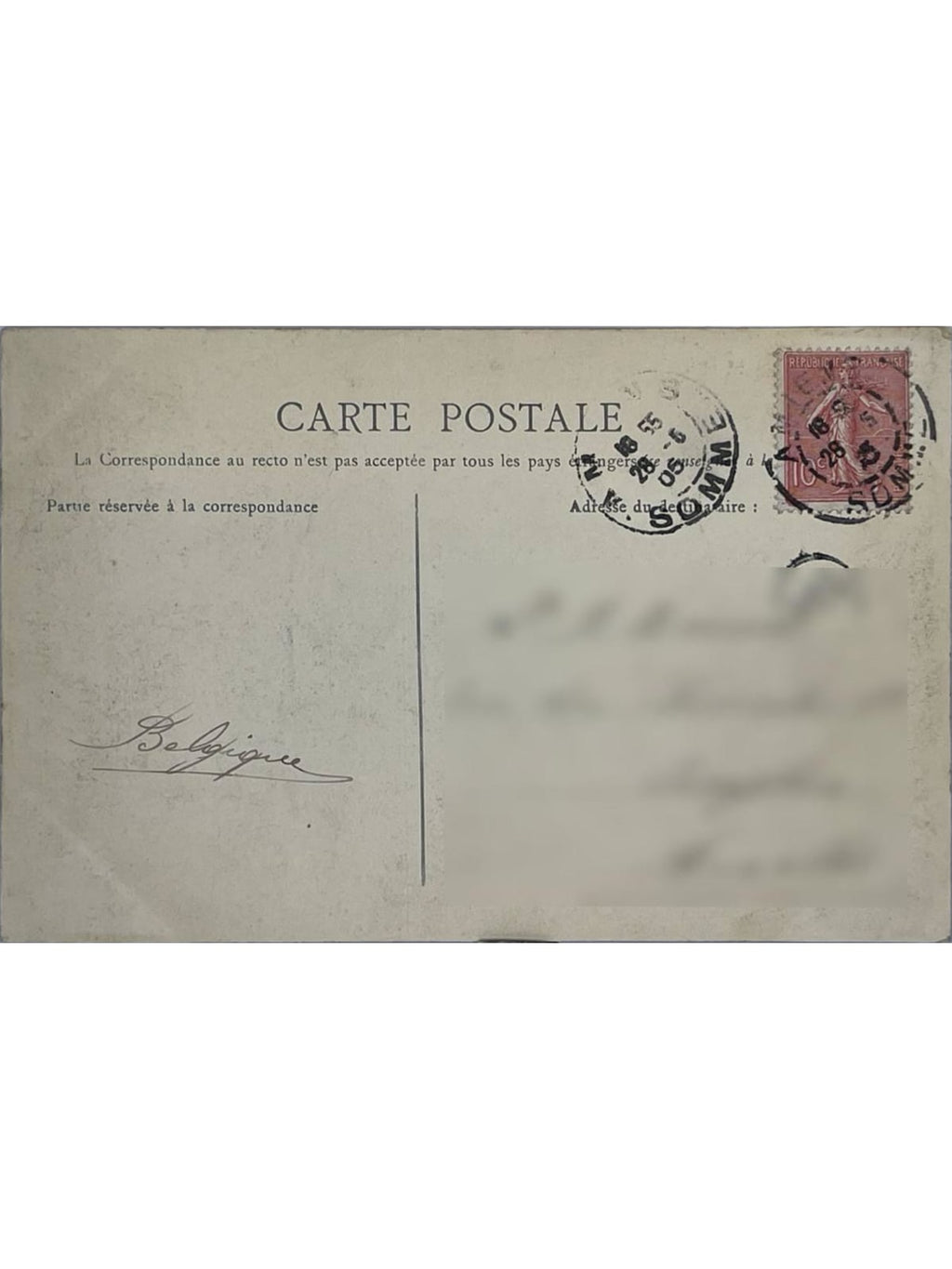 Verso de la carte postale