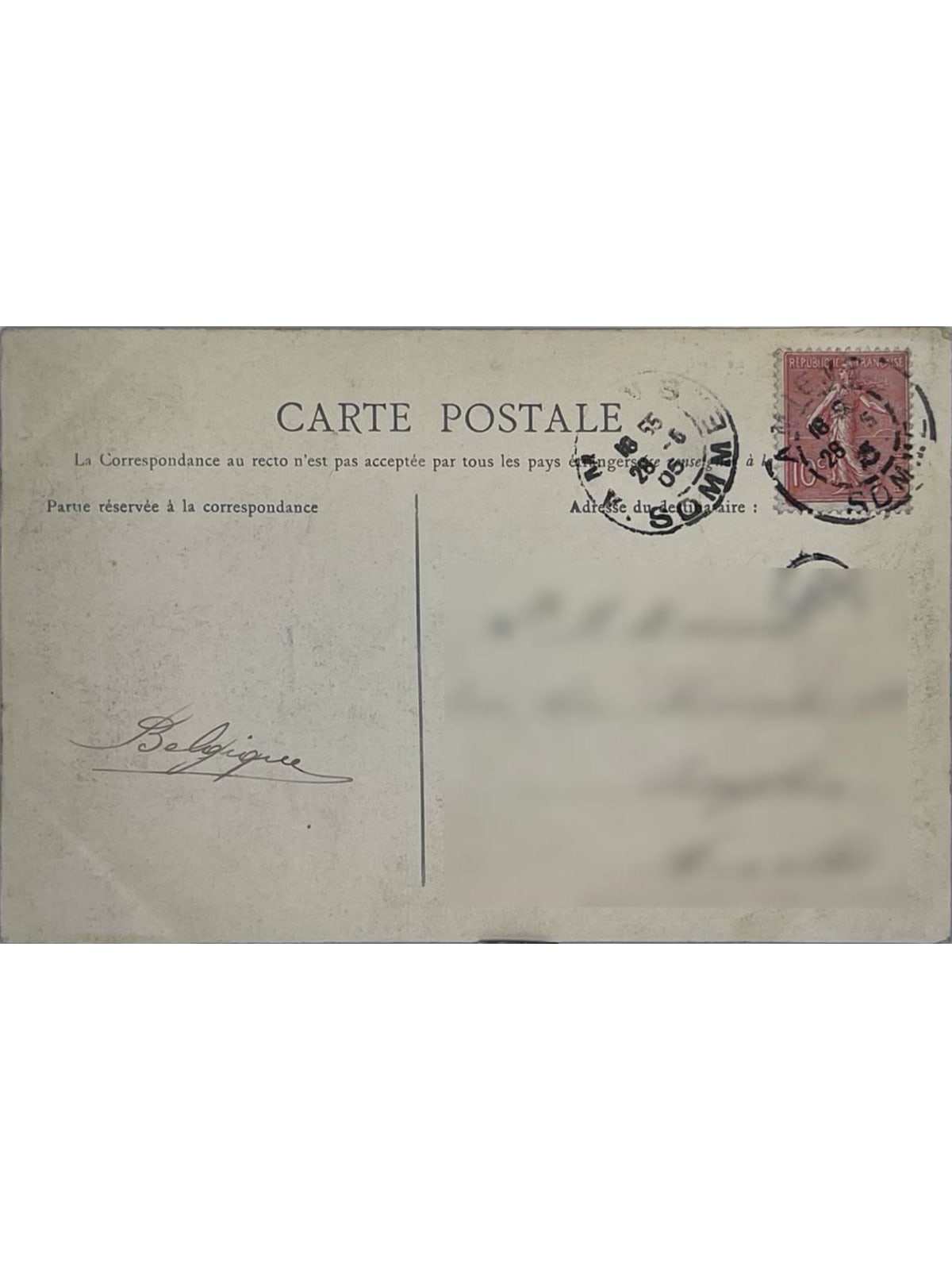 Verso de la carte postale