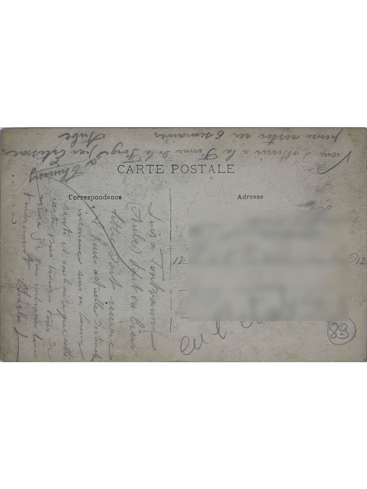 Verso de la carte postale