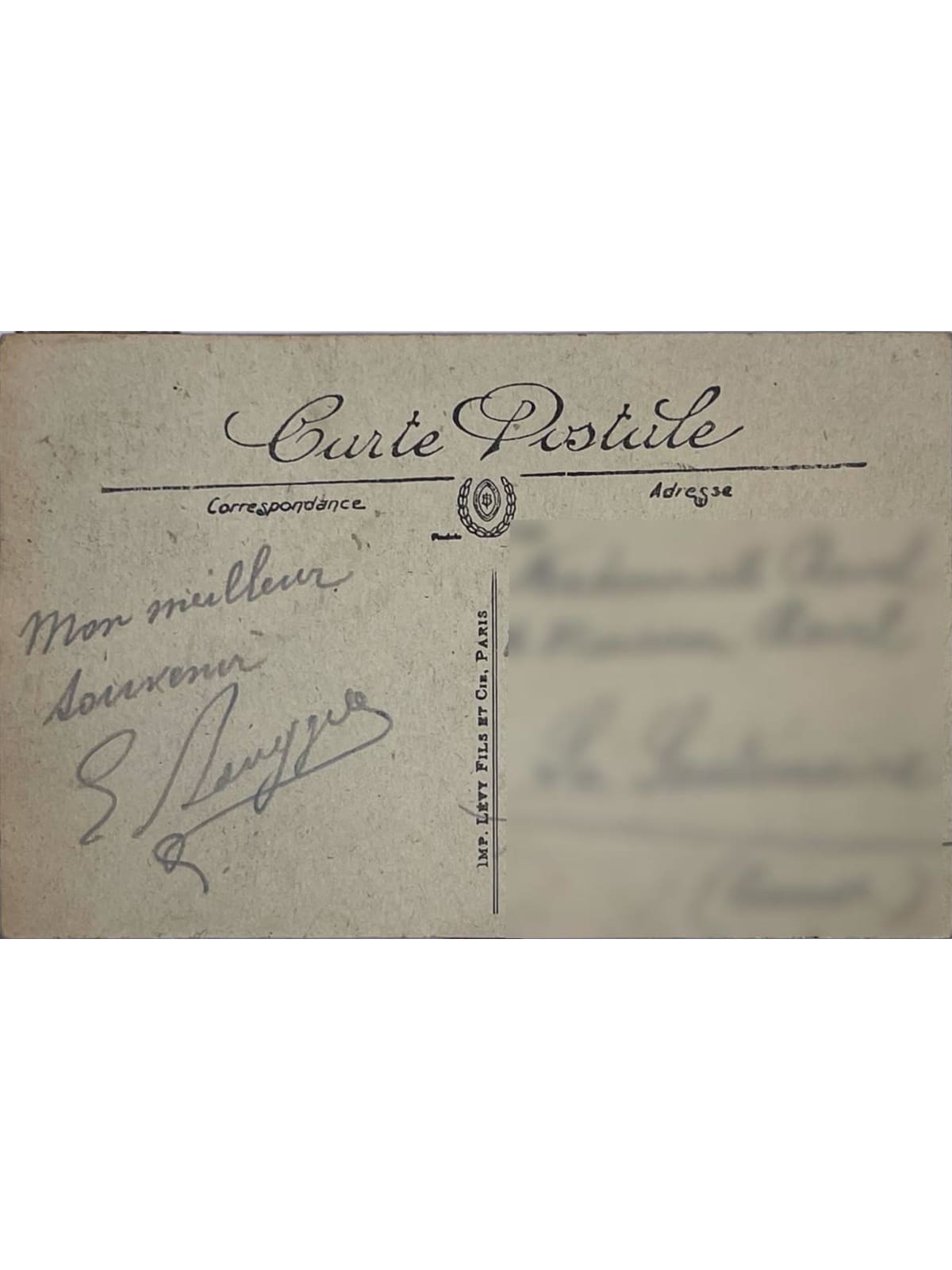 Verso de la carte postale
