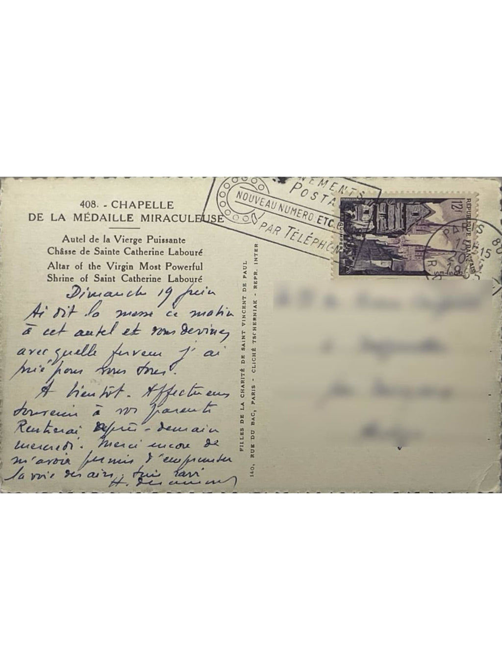 Verso de la carte postale