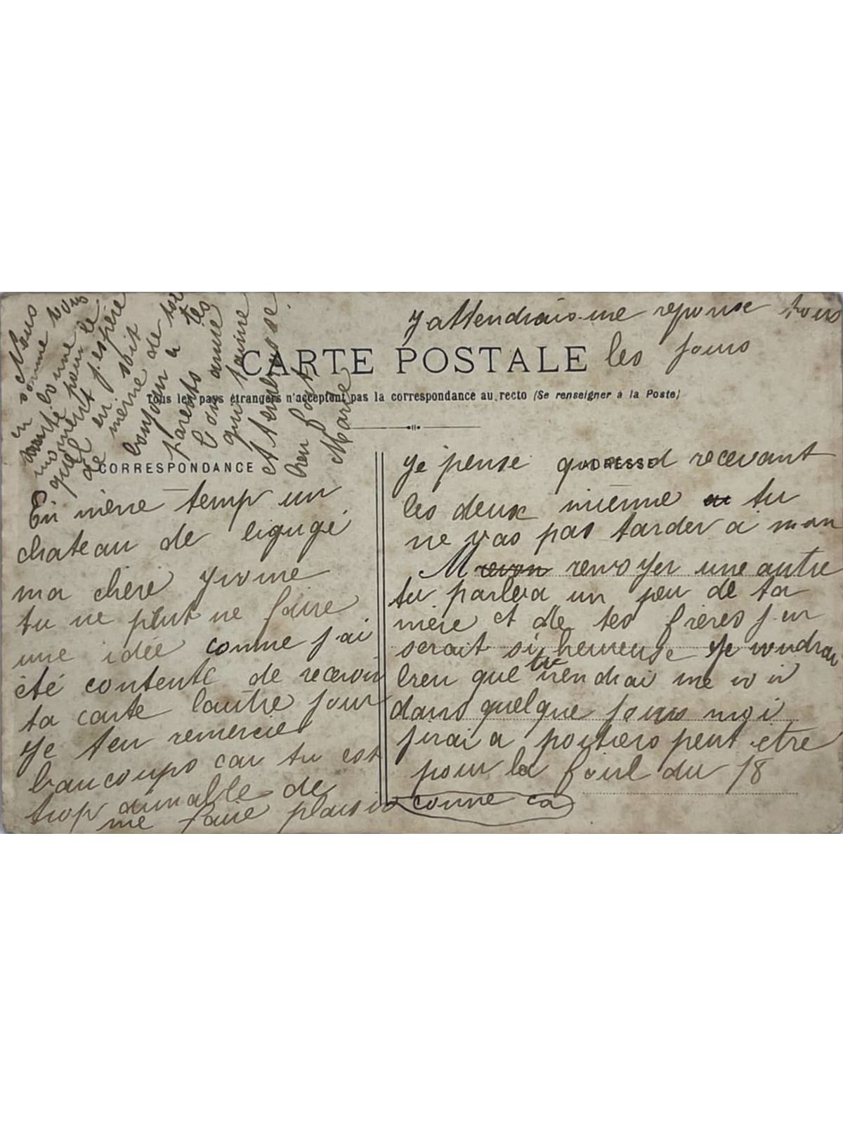 Verso de la carte postale