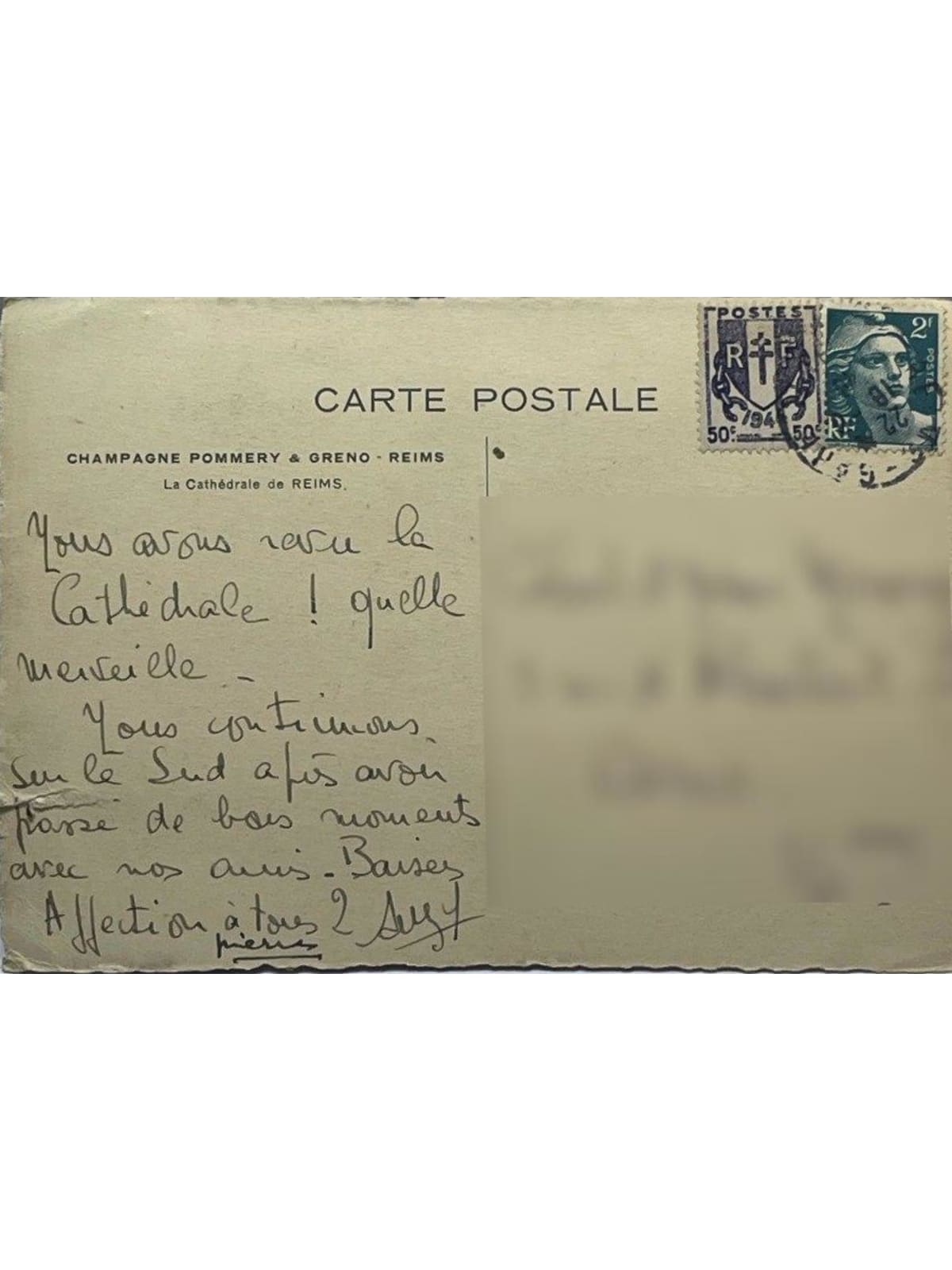 Verso de la carte postale
