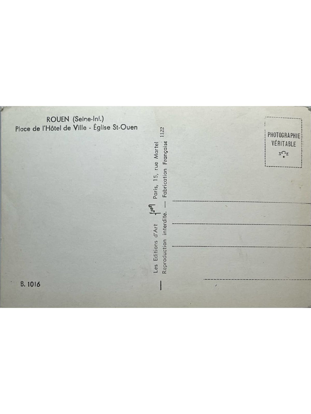 Verso de la carte postale