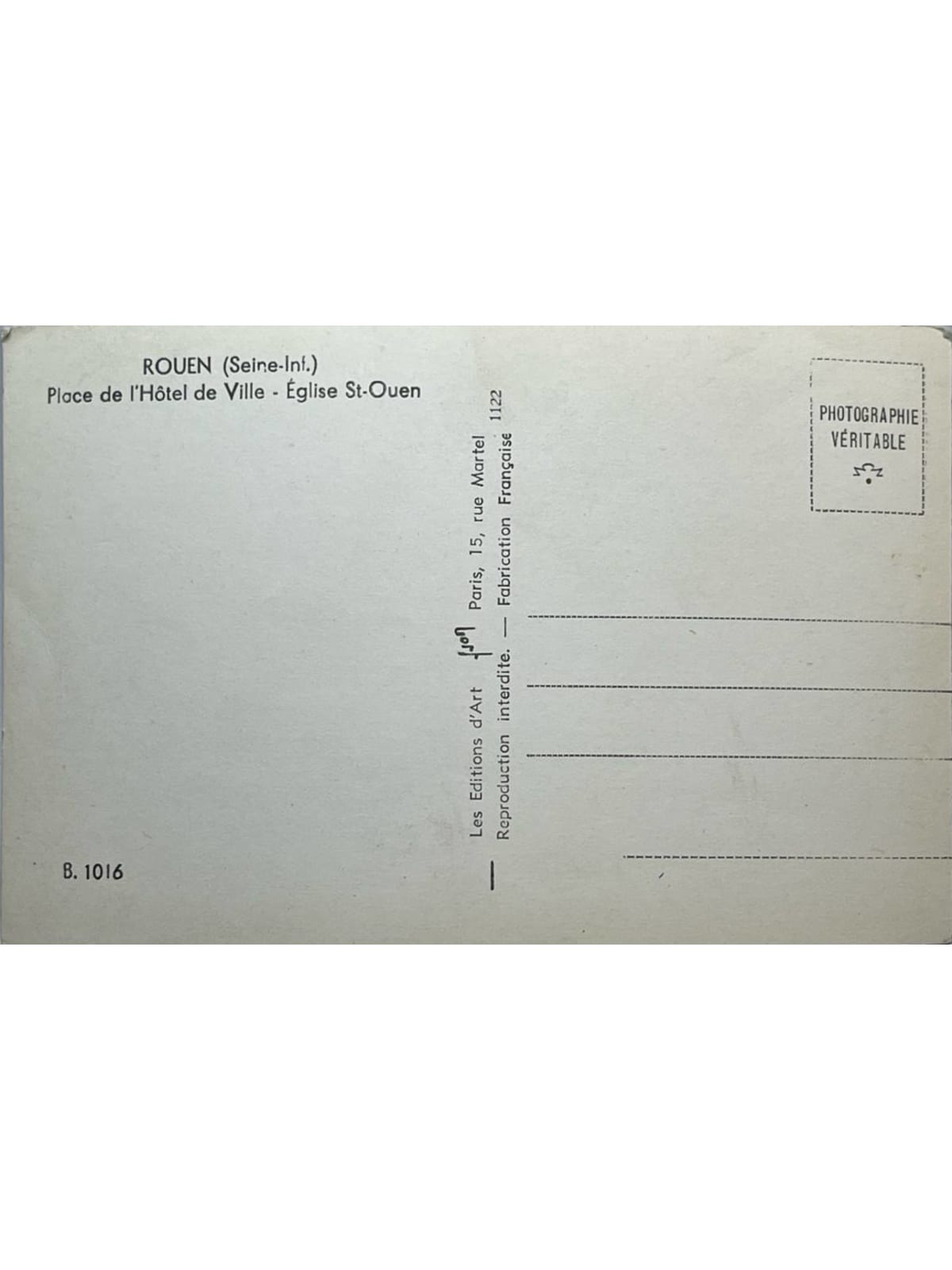 Verso de la carte postale
