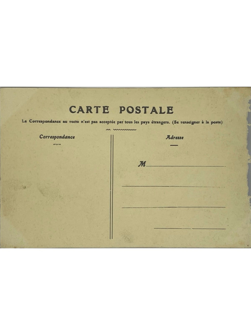 Verso de la carte postale