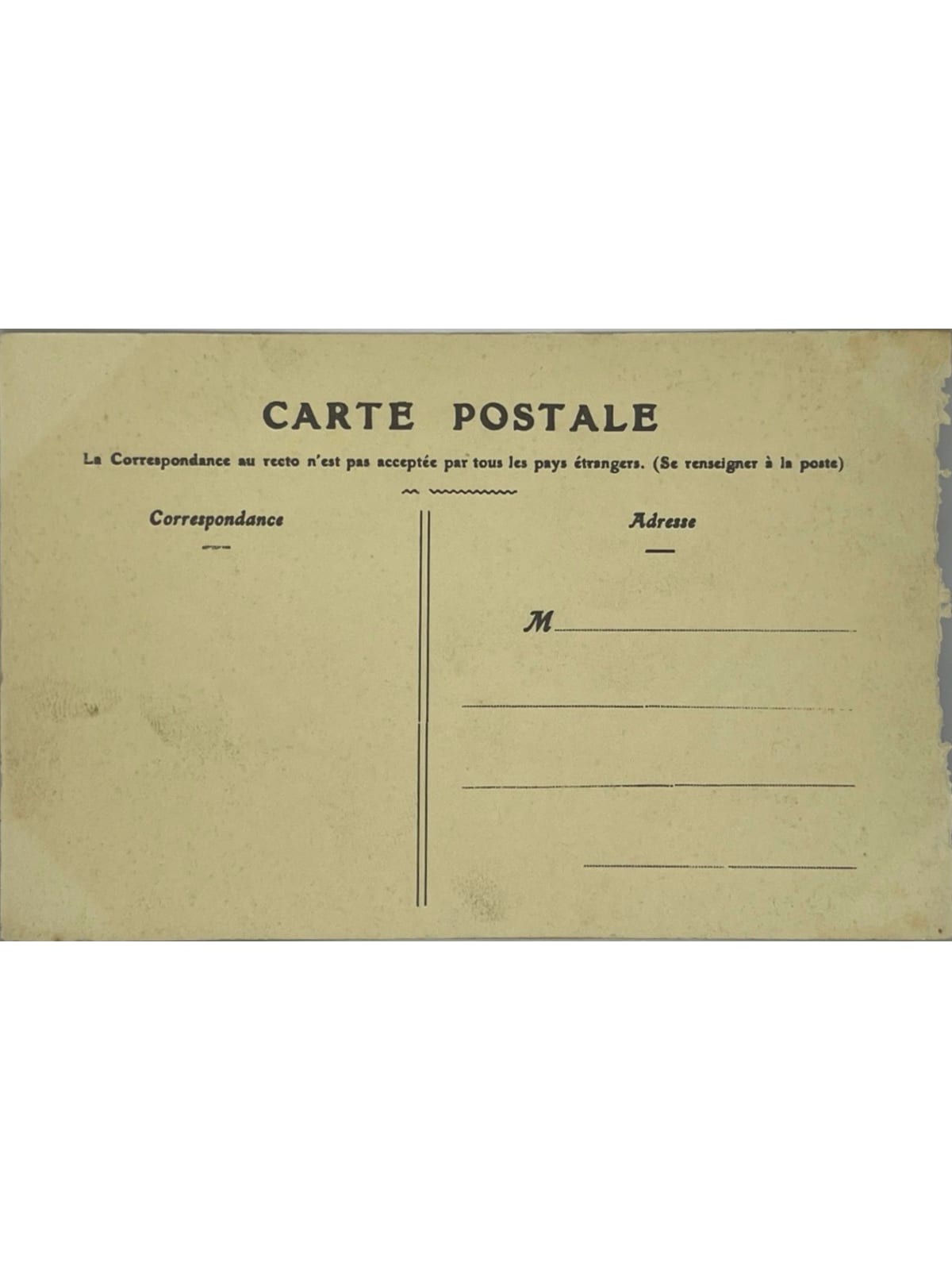 Verso de la carte postale