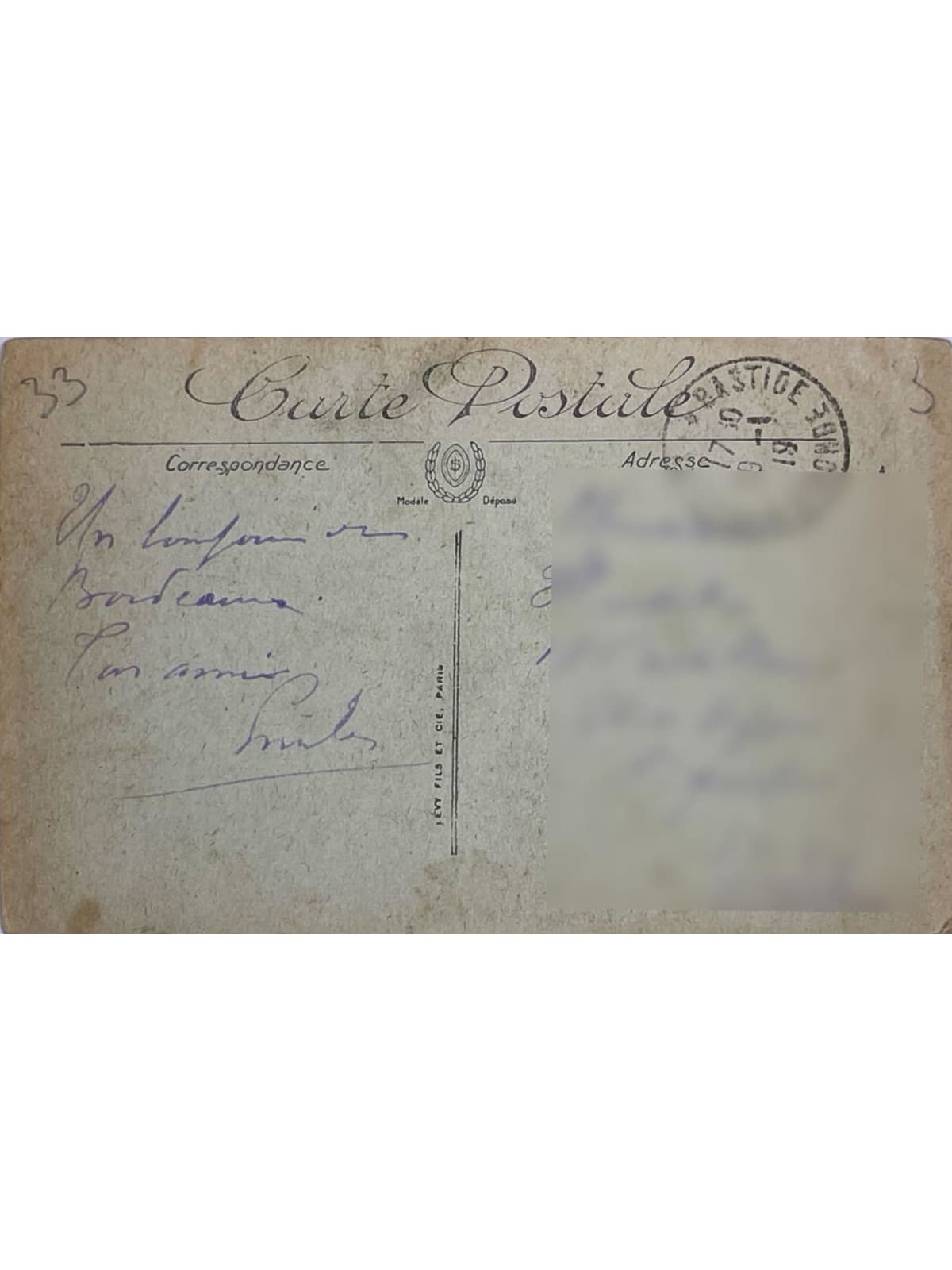 Verso de la carte postale