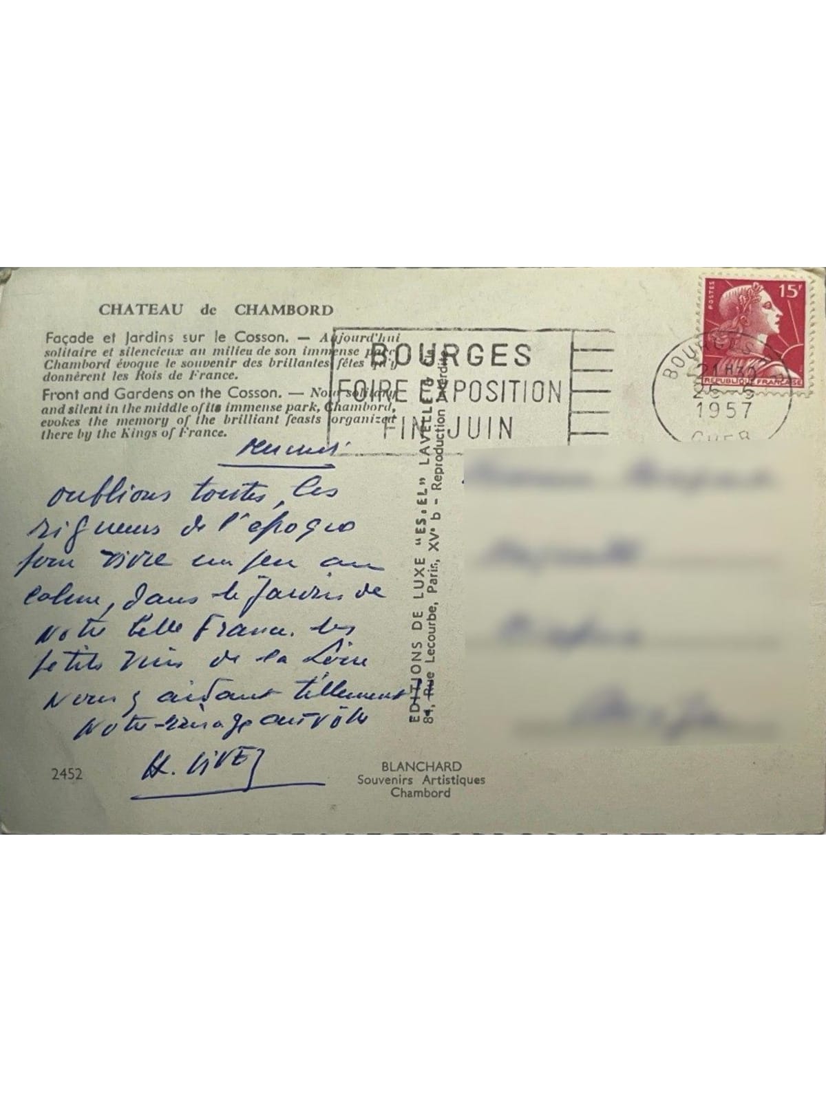 Verso de la carte postale