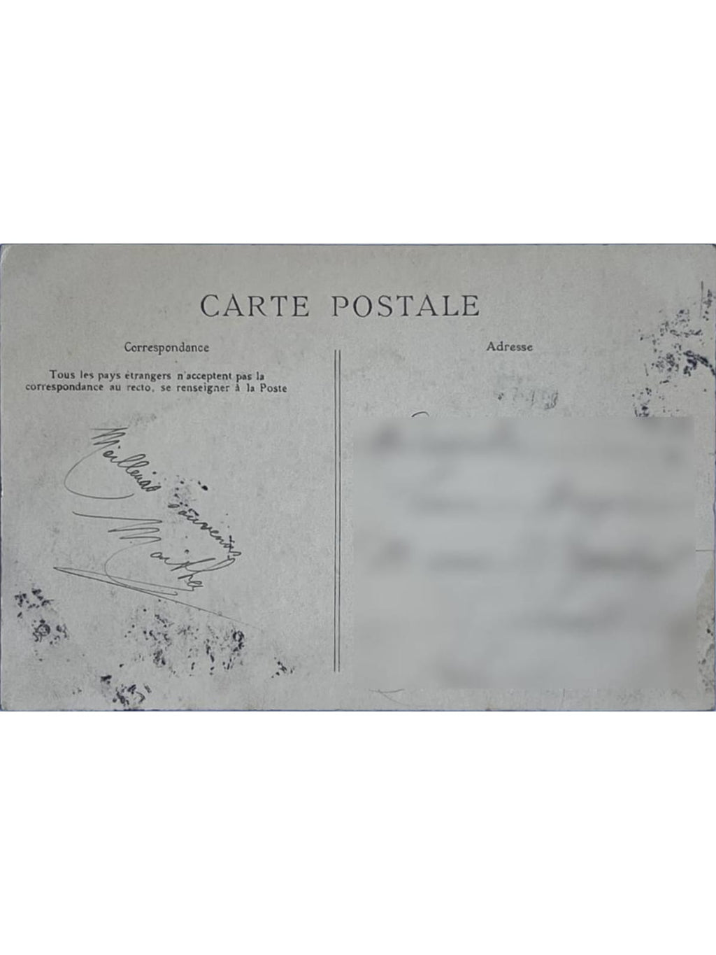 Verso de la carte postale