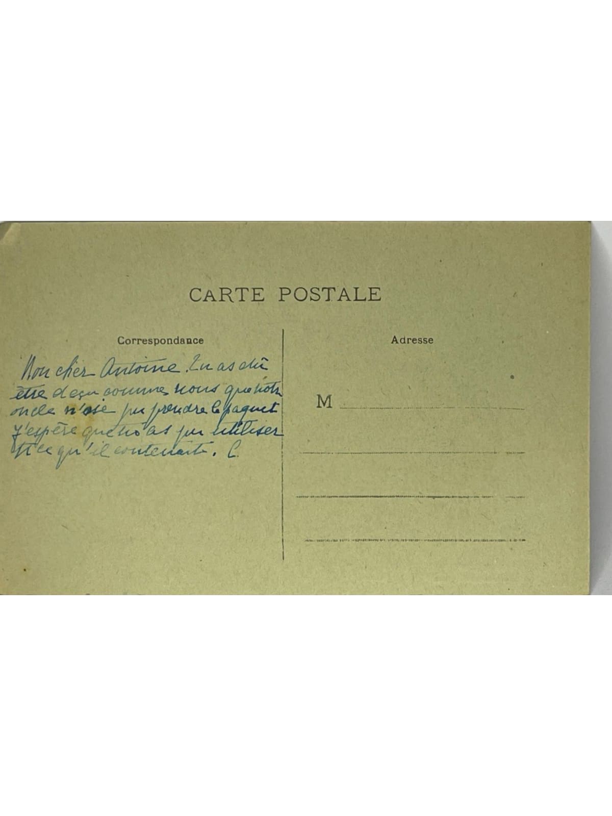 Verso de la carte postale