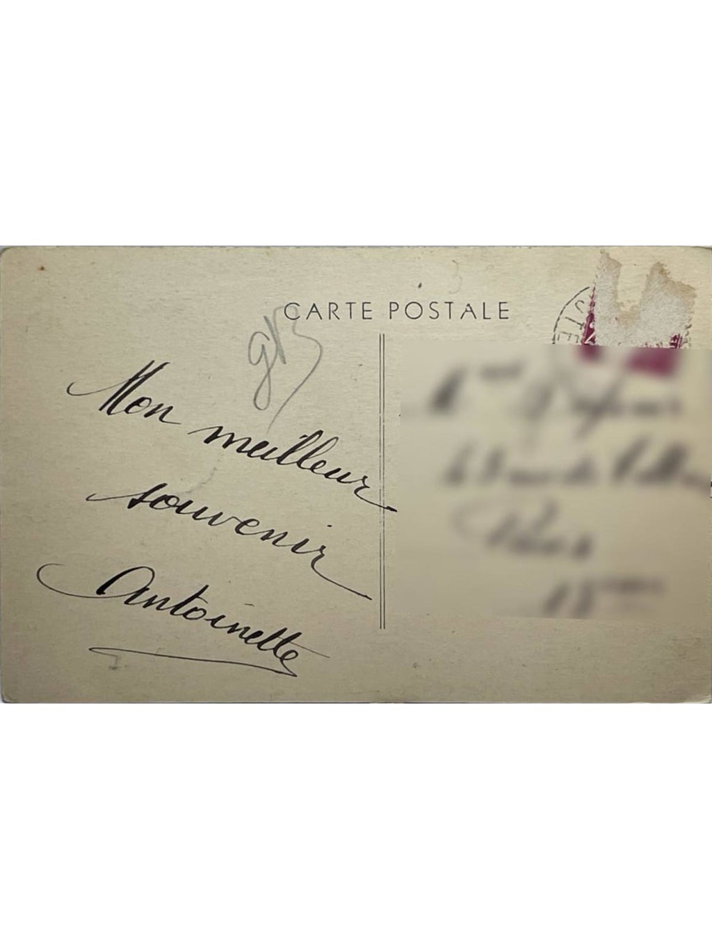 Verso de la carte postale