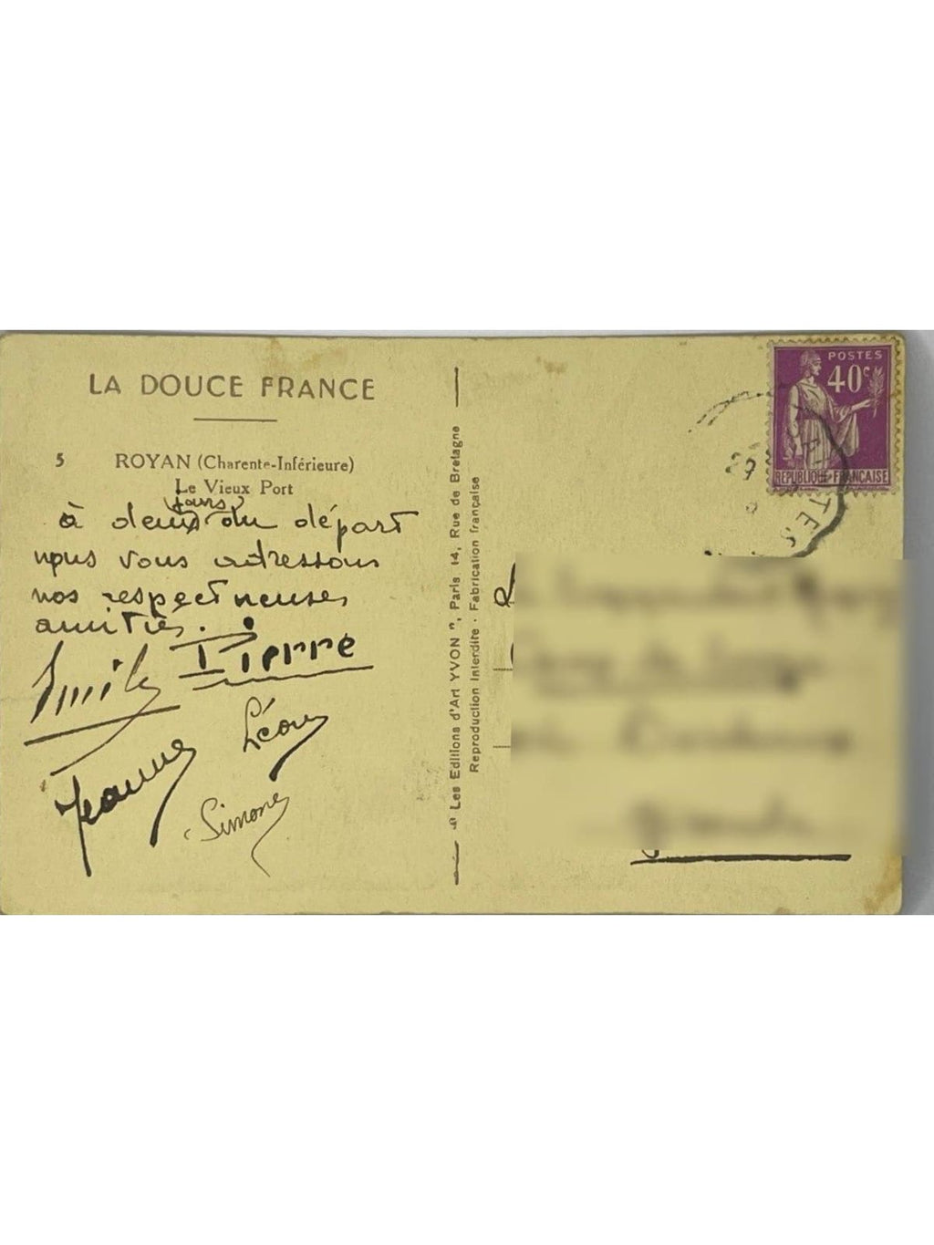 Verso de la carte postale
