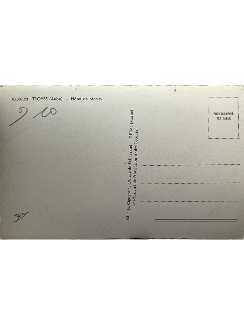 Verso de la carte postale