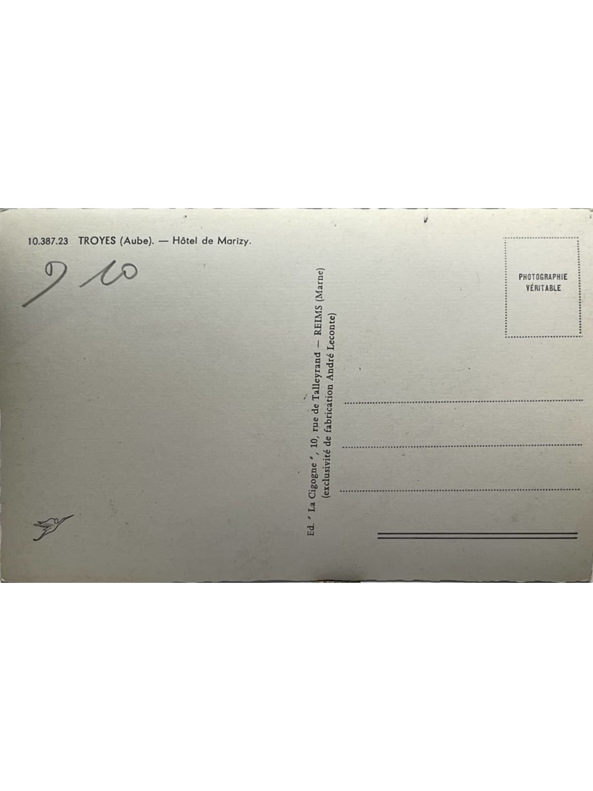 Verso de la carte postale