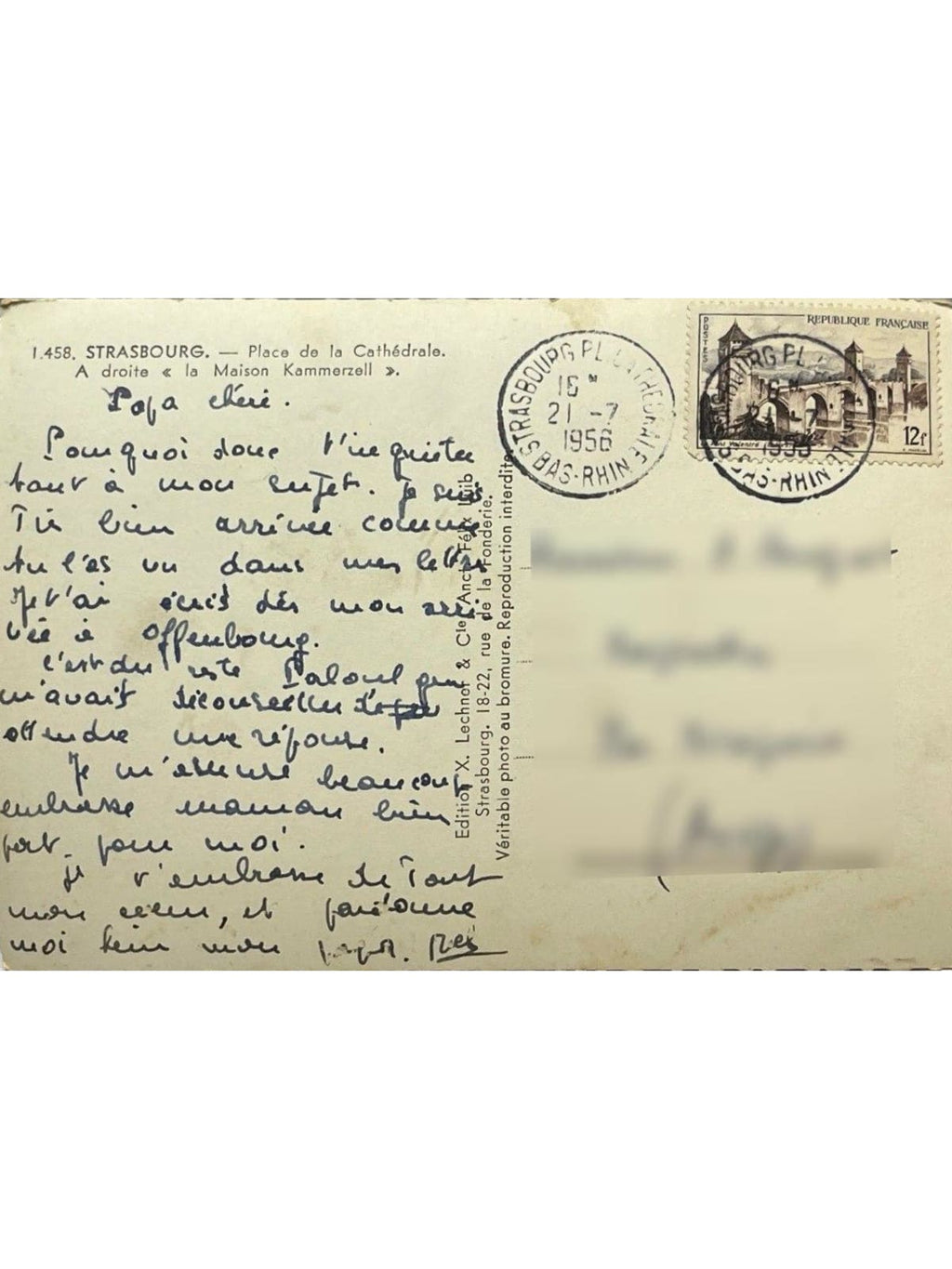 Verso de la carte postale