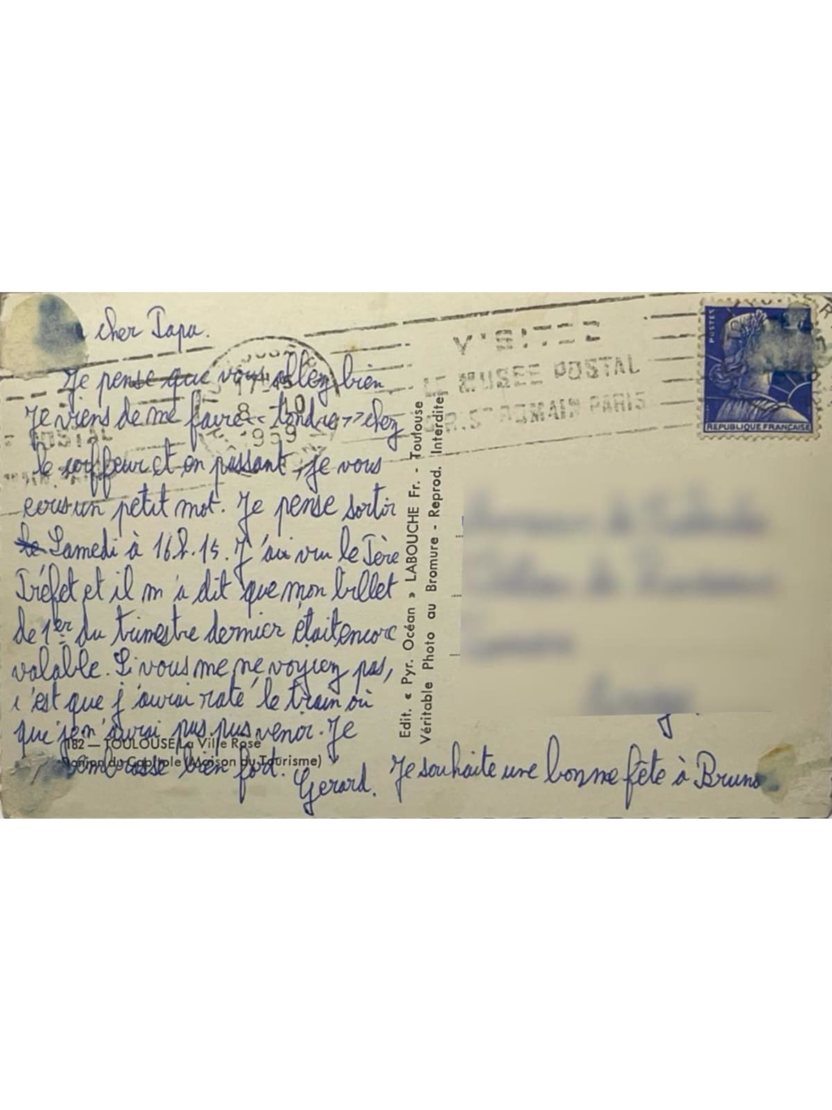 Verso de la carte postale