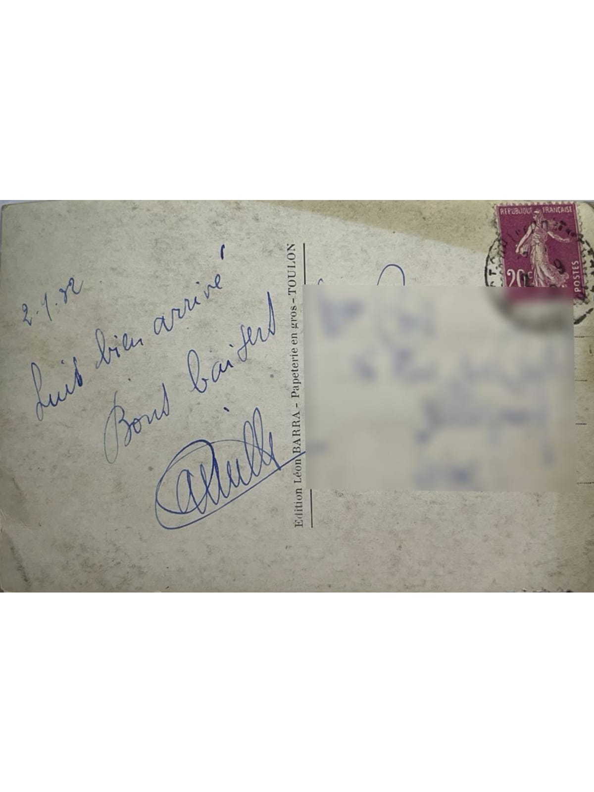 Verso de la carte postale