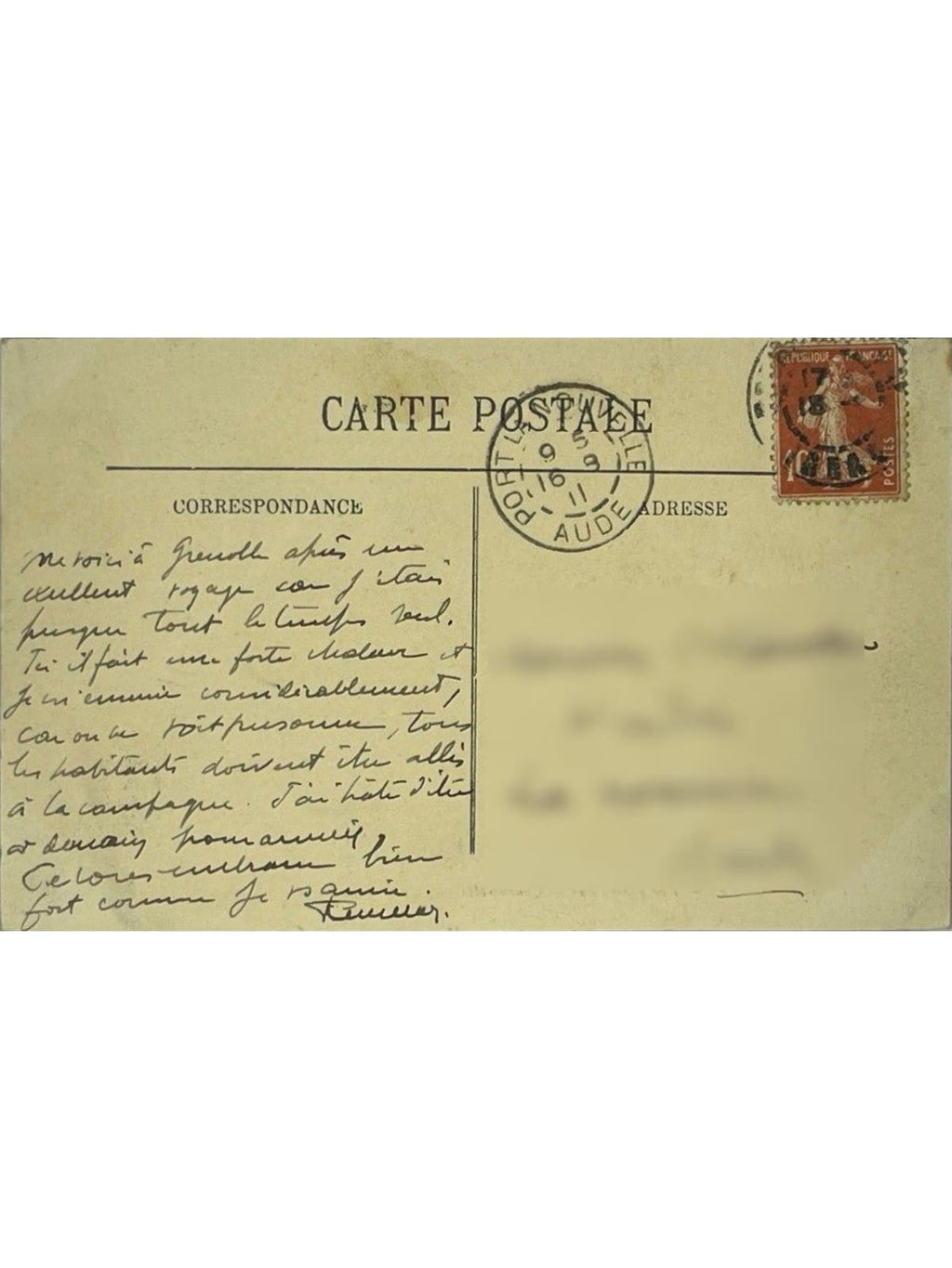 Verso de la carte postale