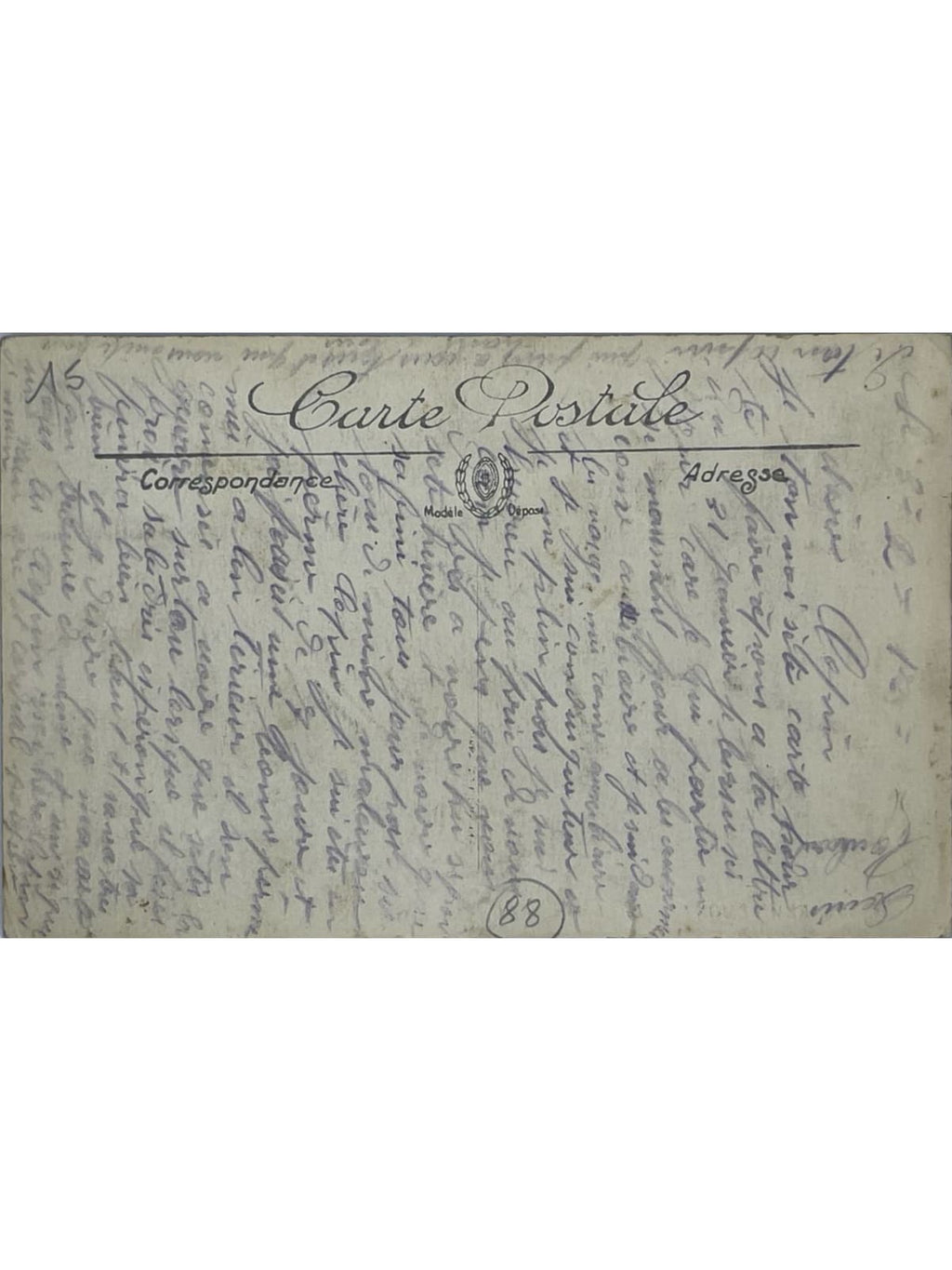 Verso de la carte postale
