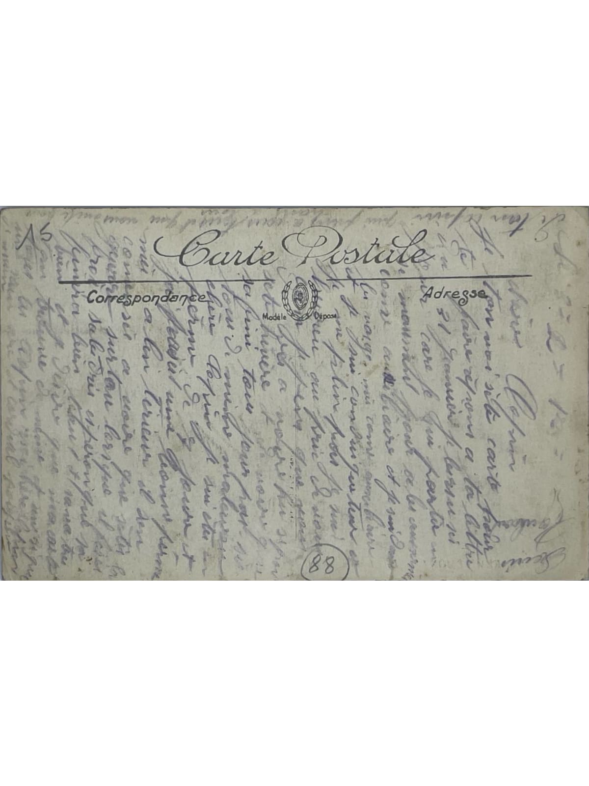Verso de la carte postale