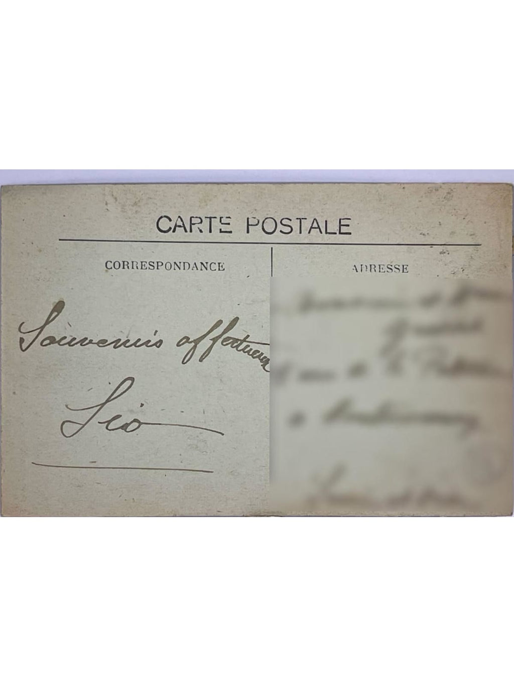 Verso de la carte postale