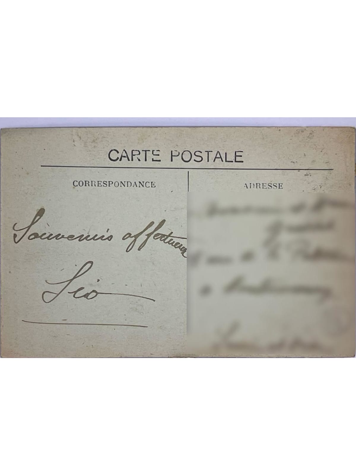 Verso de la carte postale