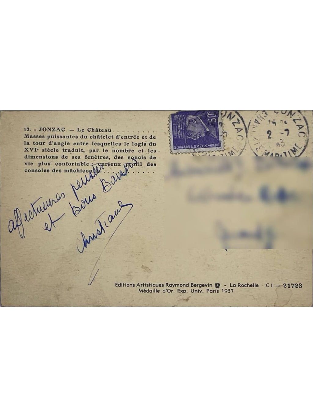 Verso de la carte postale