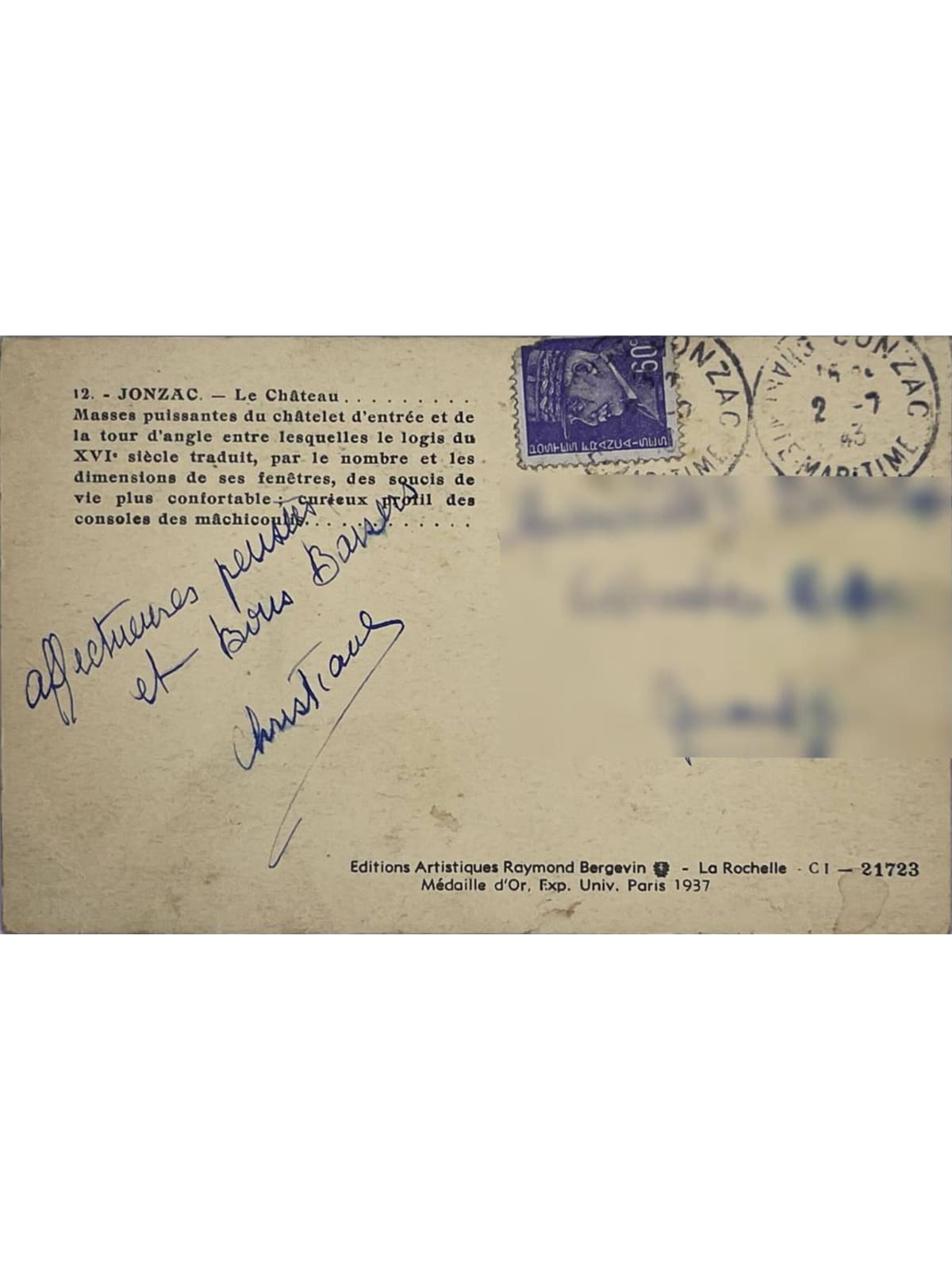 Verso de la carte postale