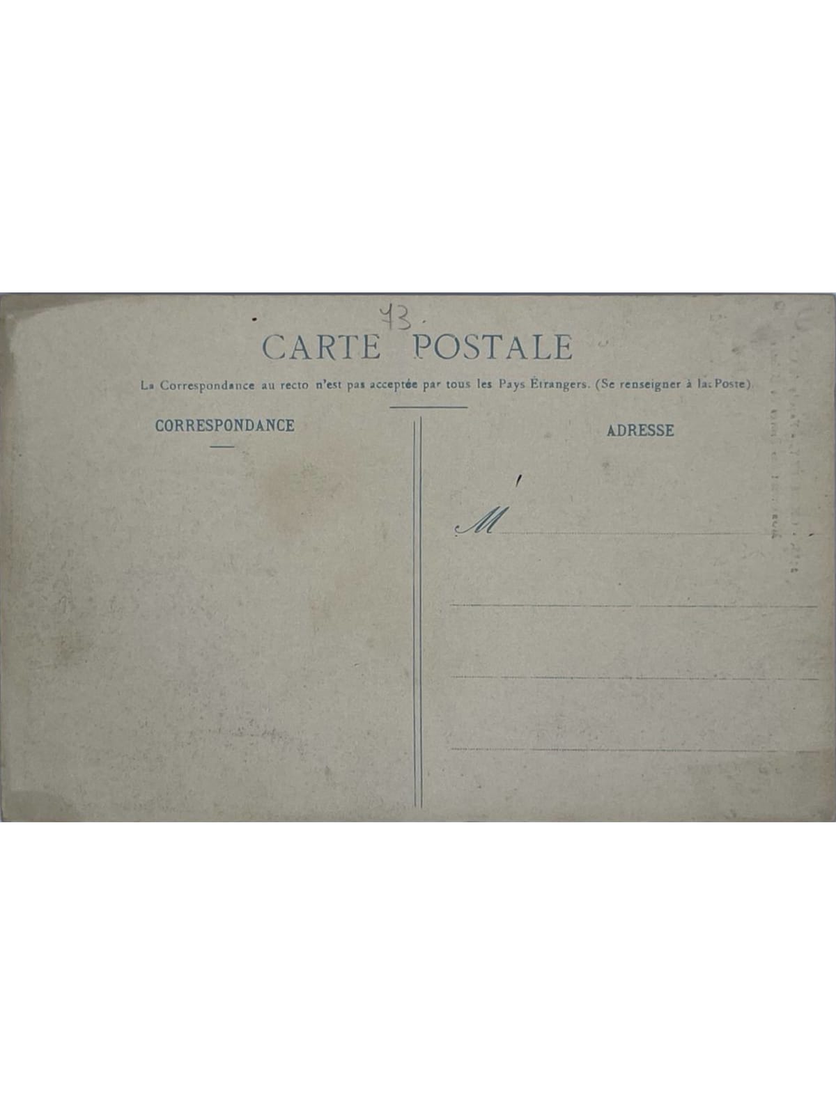 Verso de la carte postale