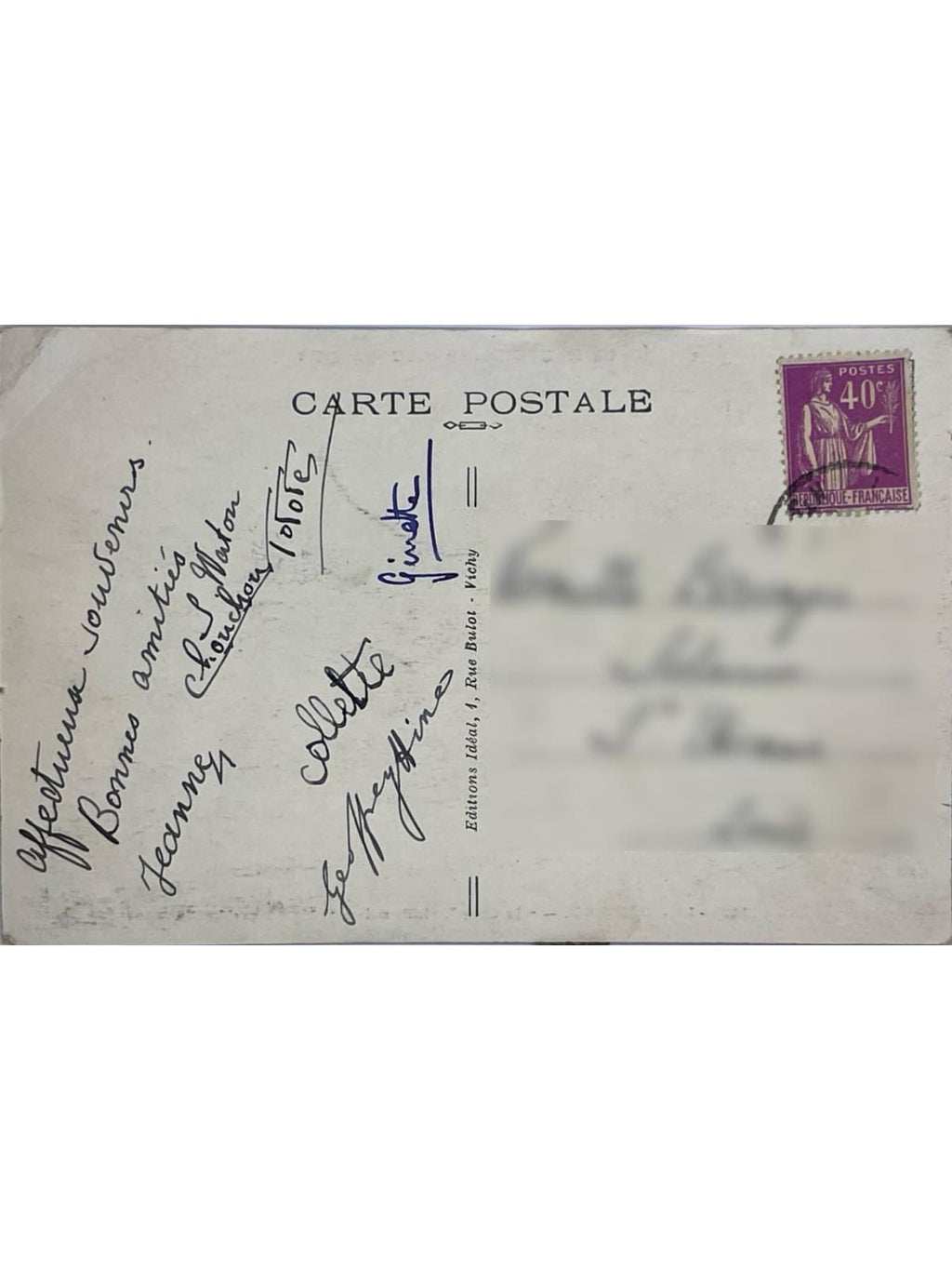 Verso de la carte postale