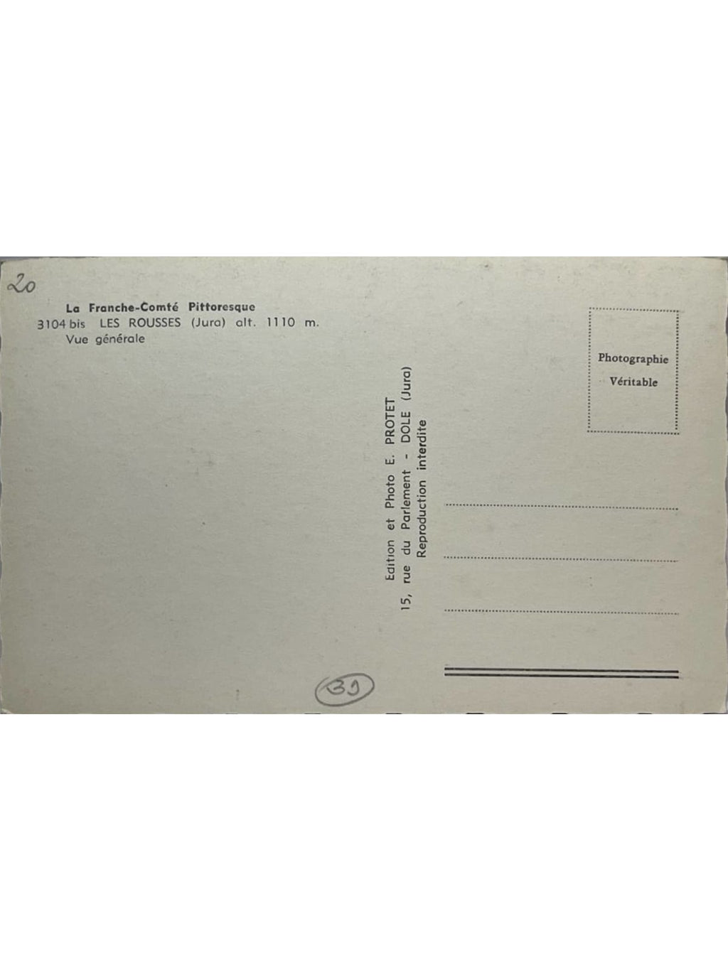 Verso de la carte postale