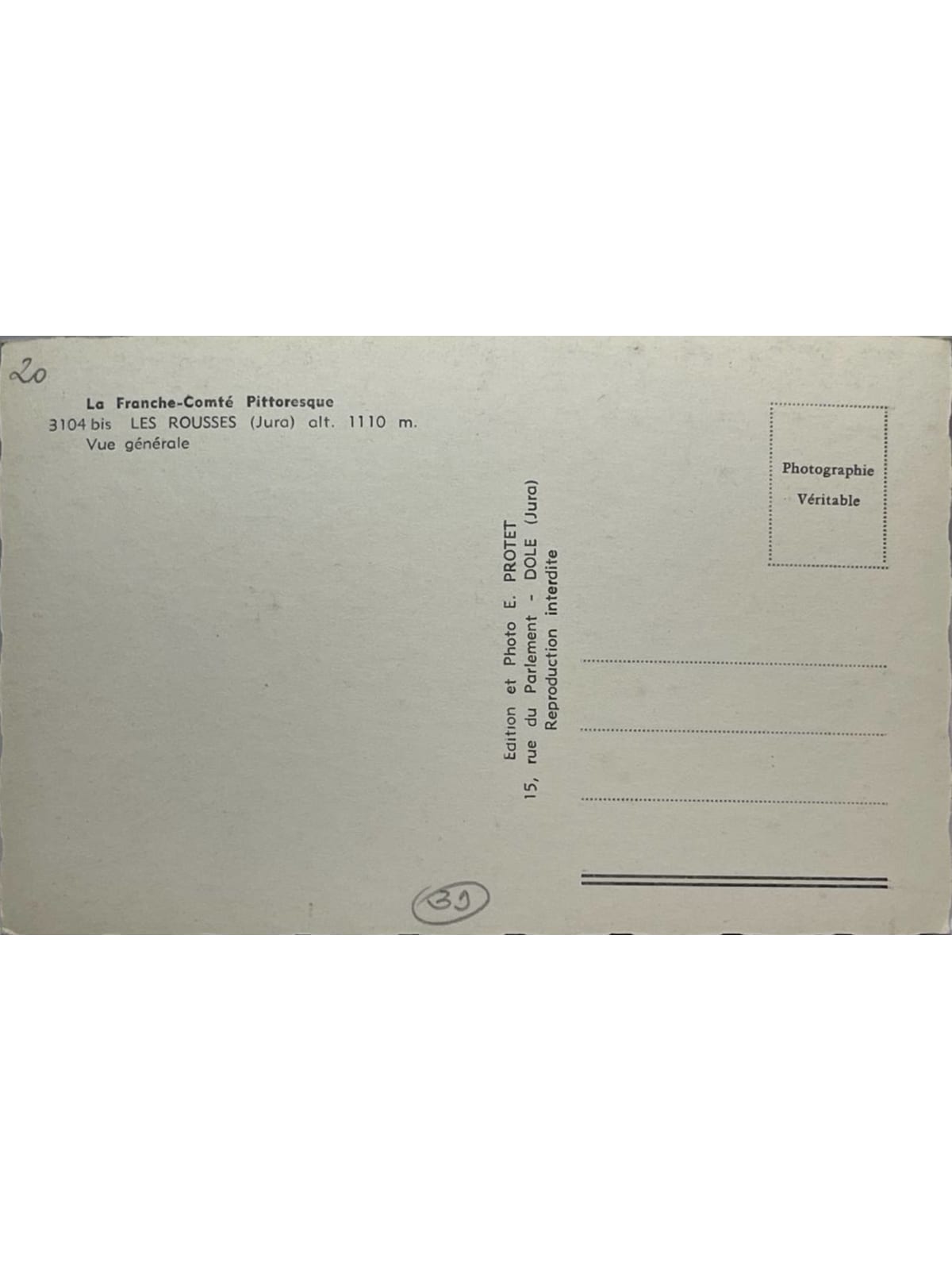 Verso de la carte postale