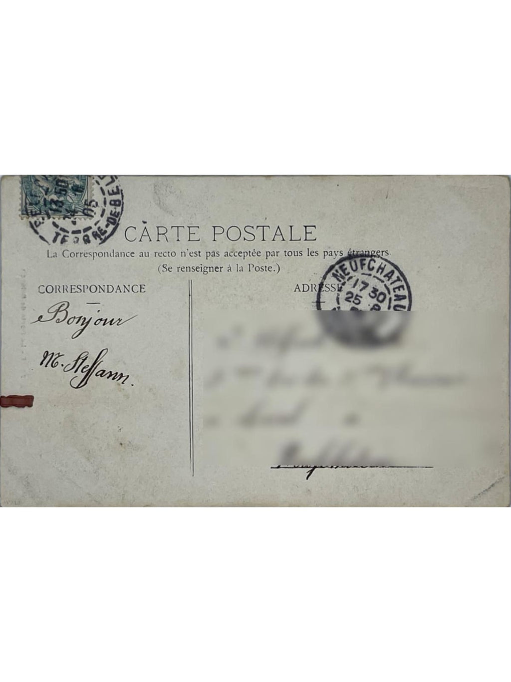 Verso de la carte postale