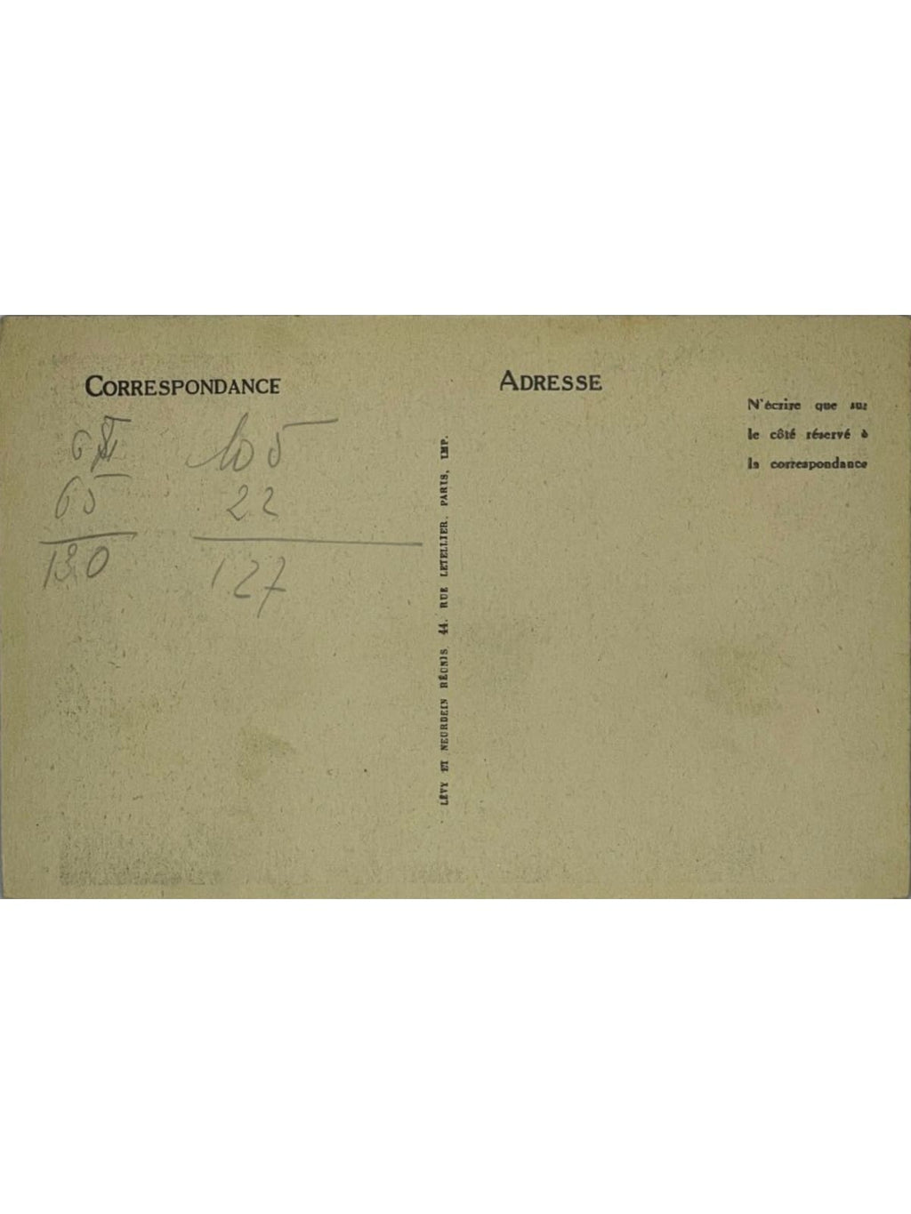 Verso de la carte postale