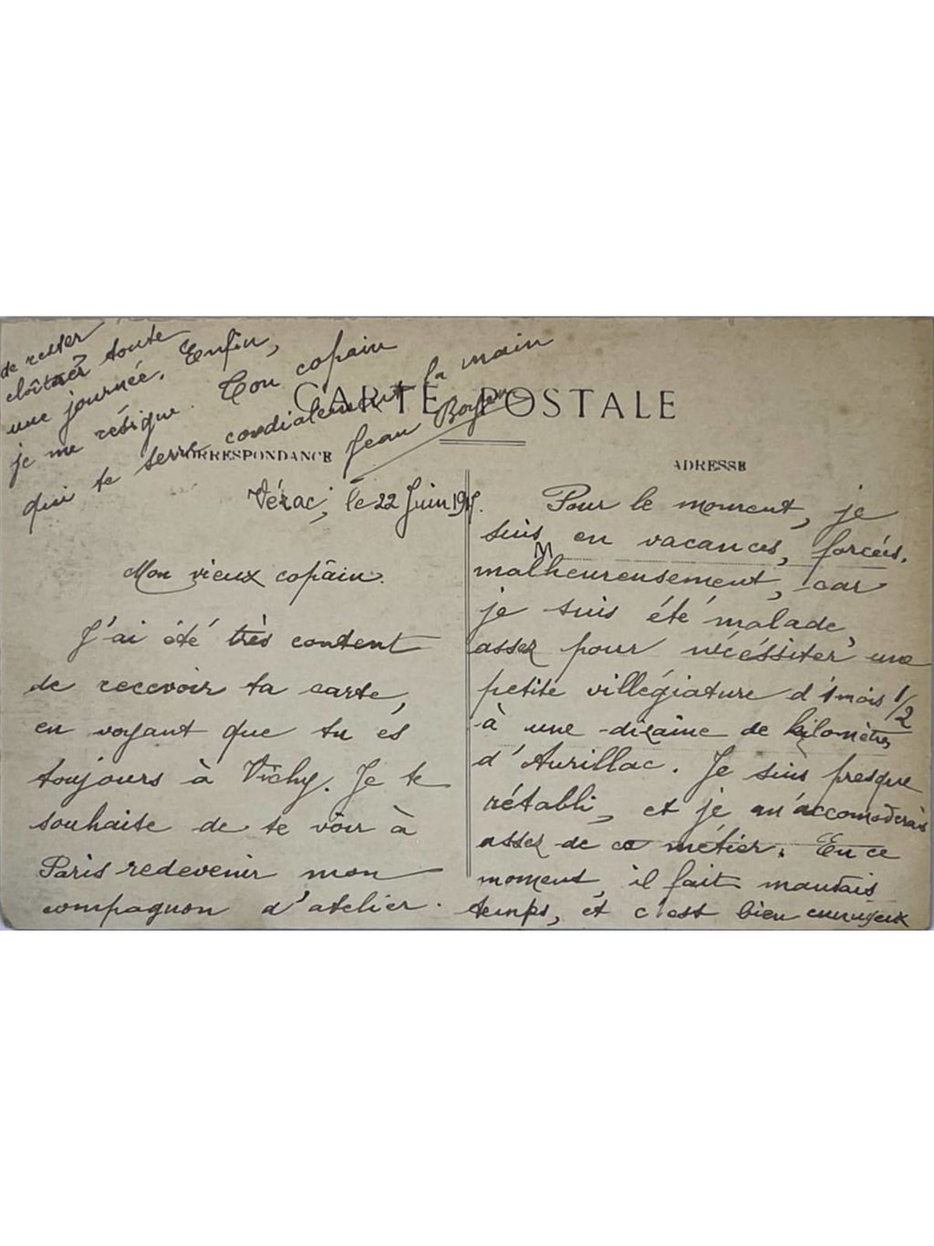 Verso de la carte postale