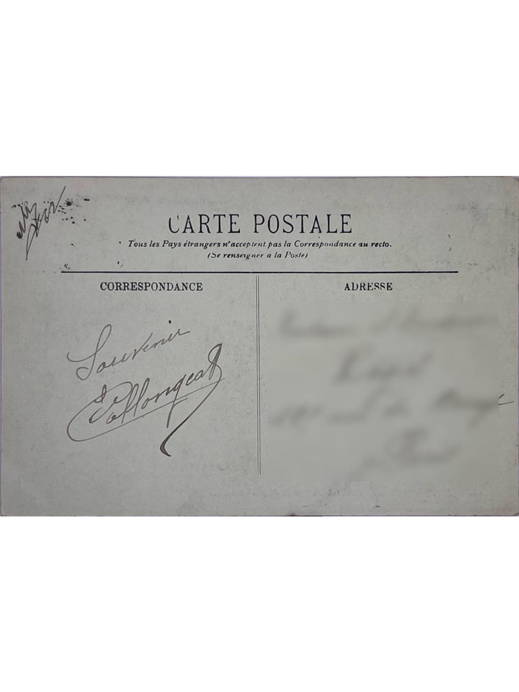 Verso de la carte postale
