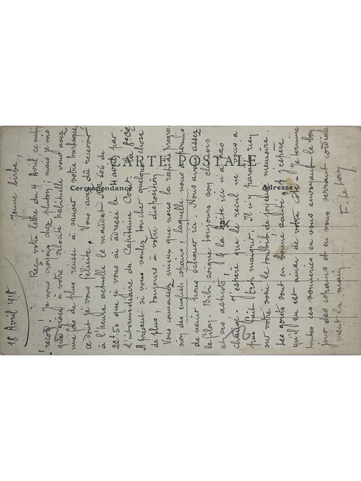 Verso de la carte postale