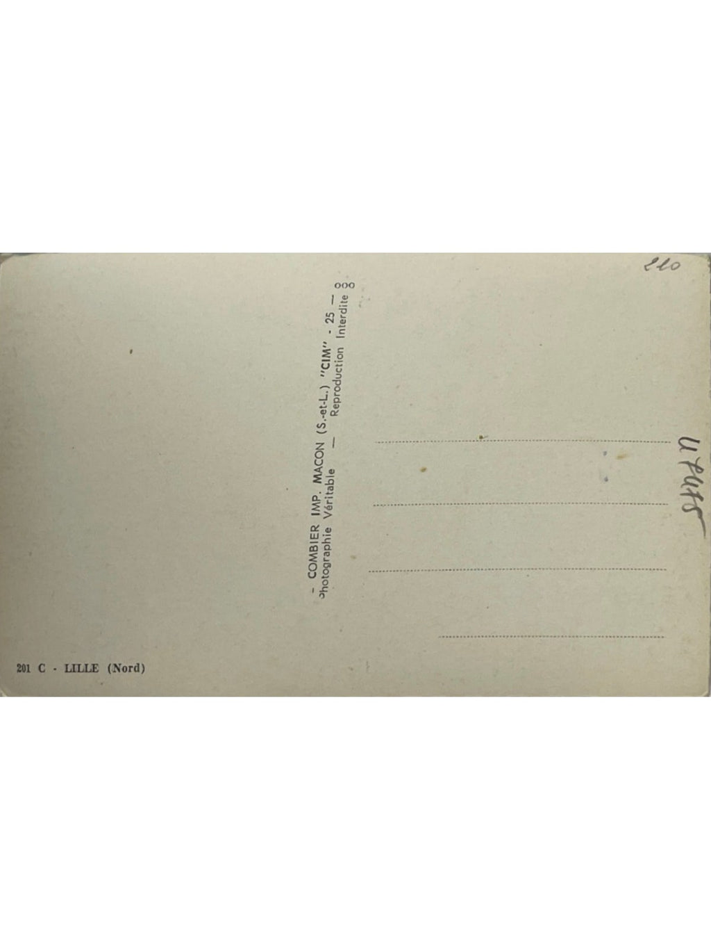 Verso de la carte postale