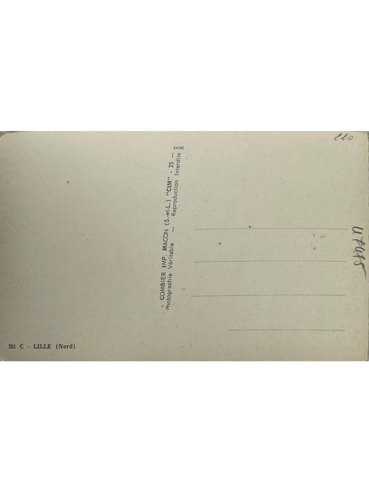 Verso de la carte postale