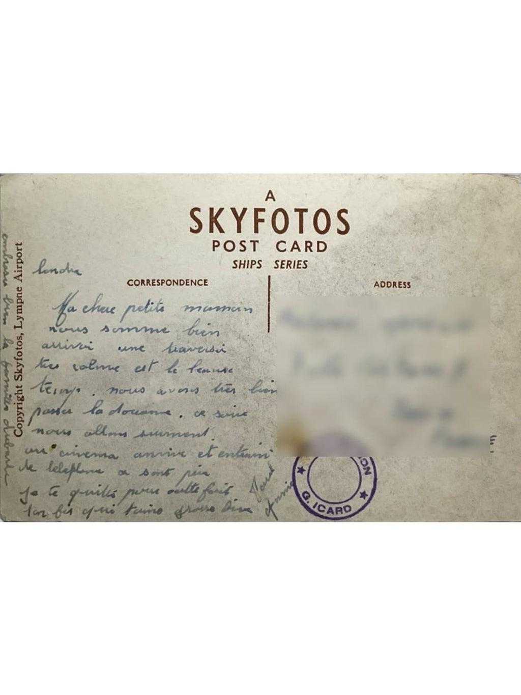 Verso de la carte postale