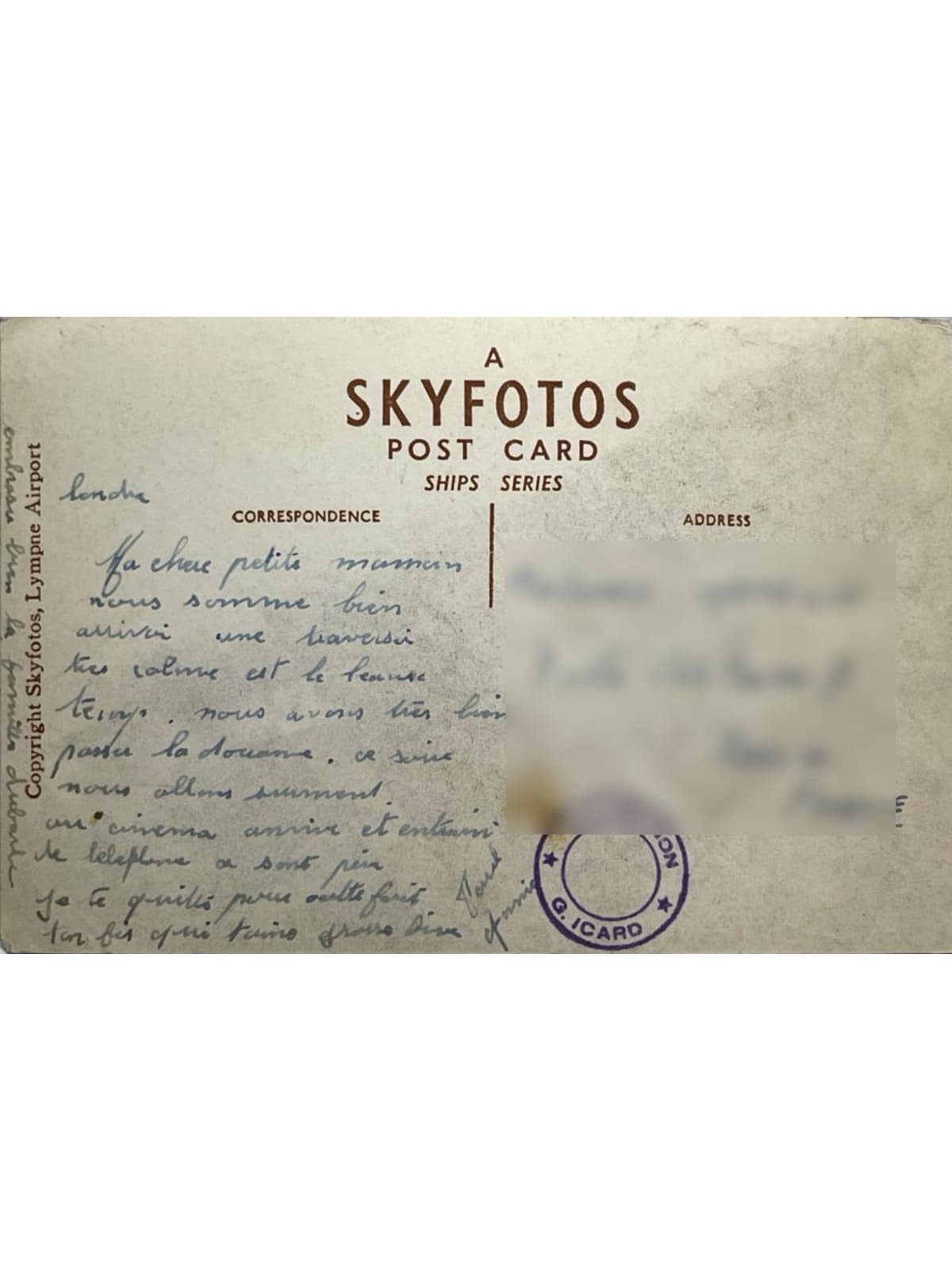 Verso de la carte postale