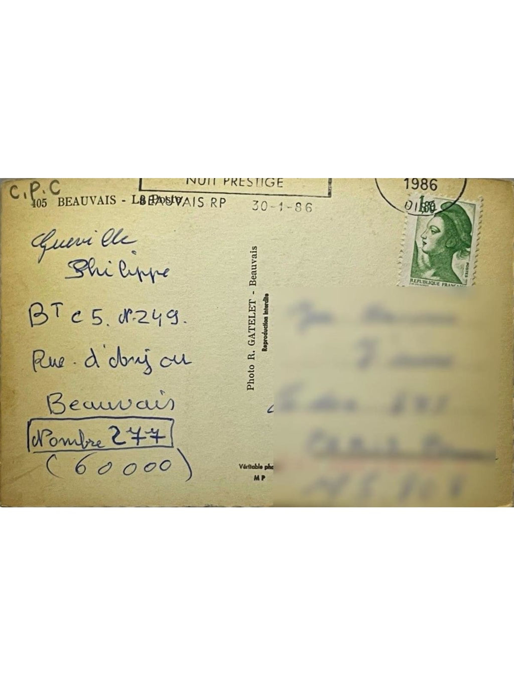 Verso de la carte postale